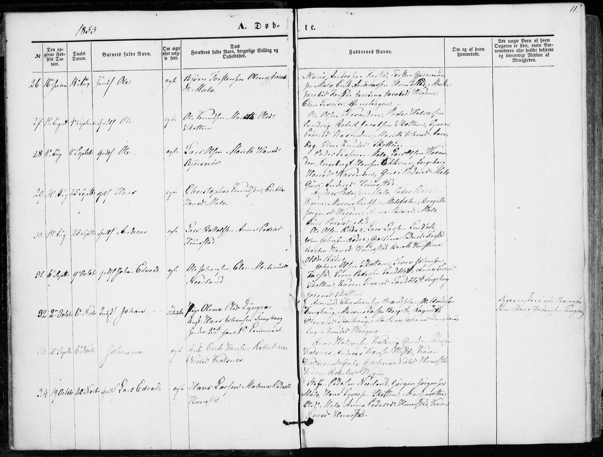 Ministerialprotokoller, klokkerbøker og fødselsregistre - Møre og Romsdal, AV/SAT-A-1454/566/L0767: Ministerialbok nr. 566A06, 1852-1868, s. 11