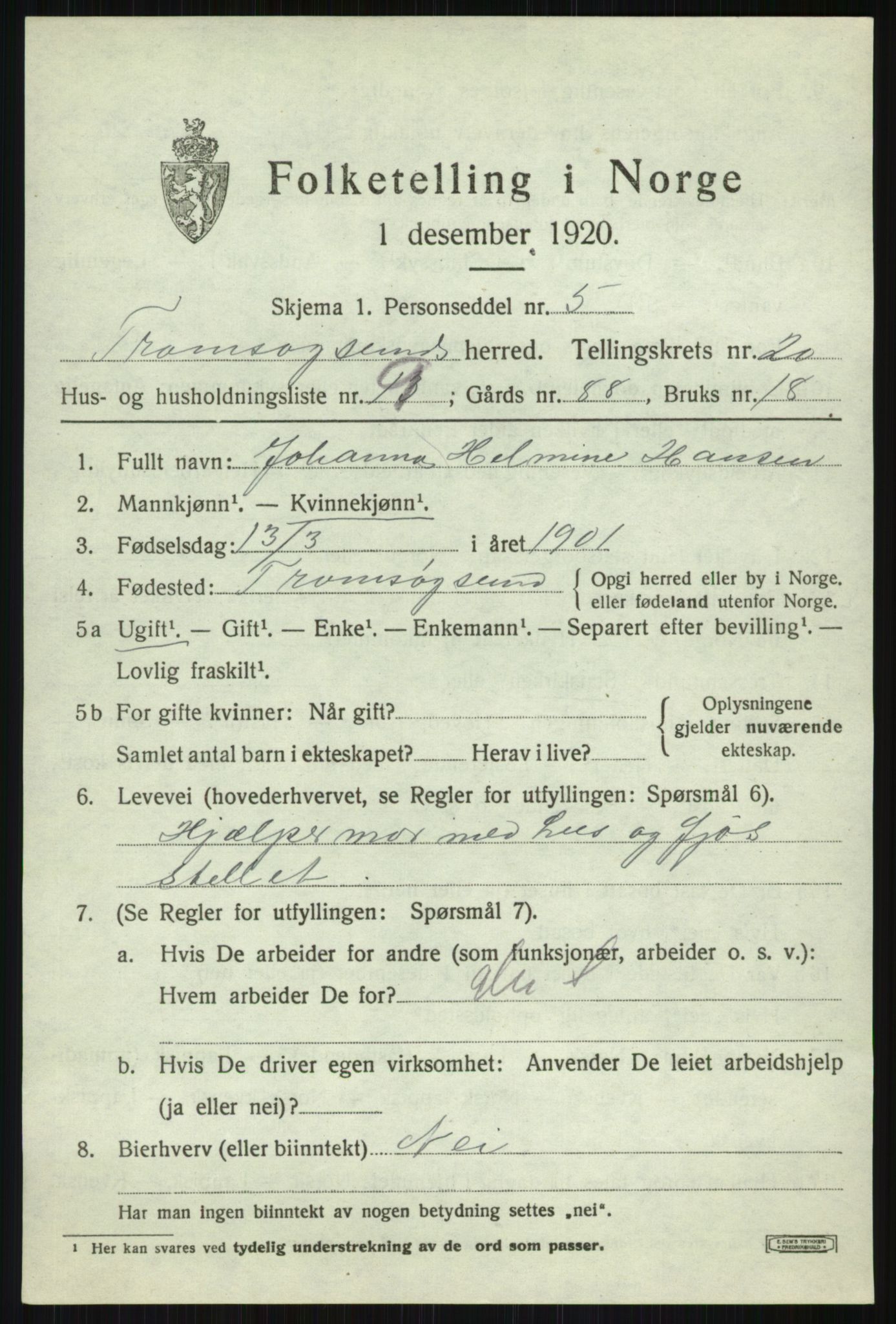 SATØ, Folketelling 1920 for 1934 Tromsøysund herred, 1920, s. 10690