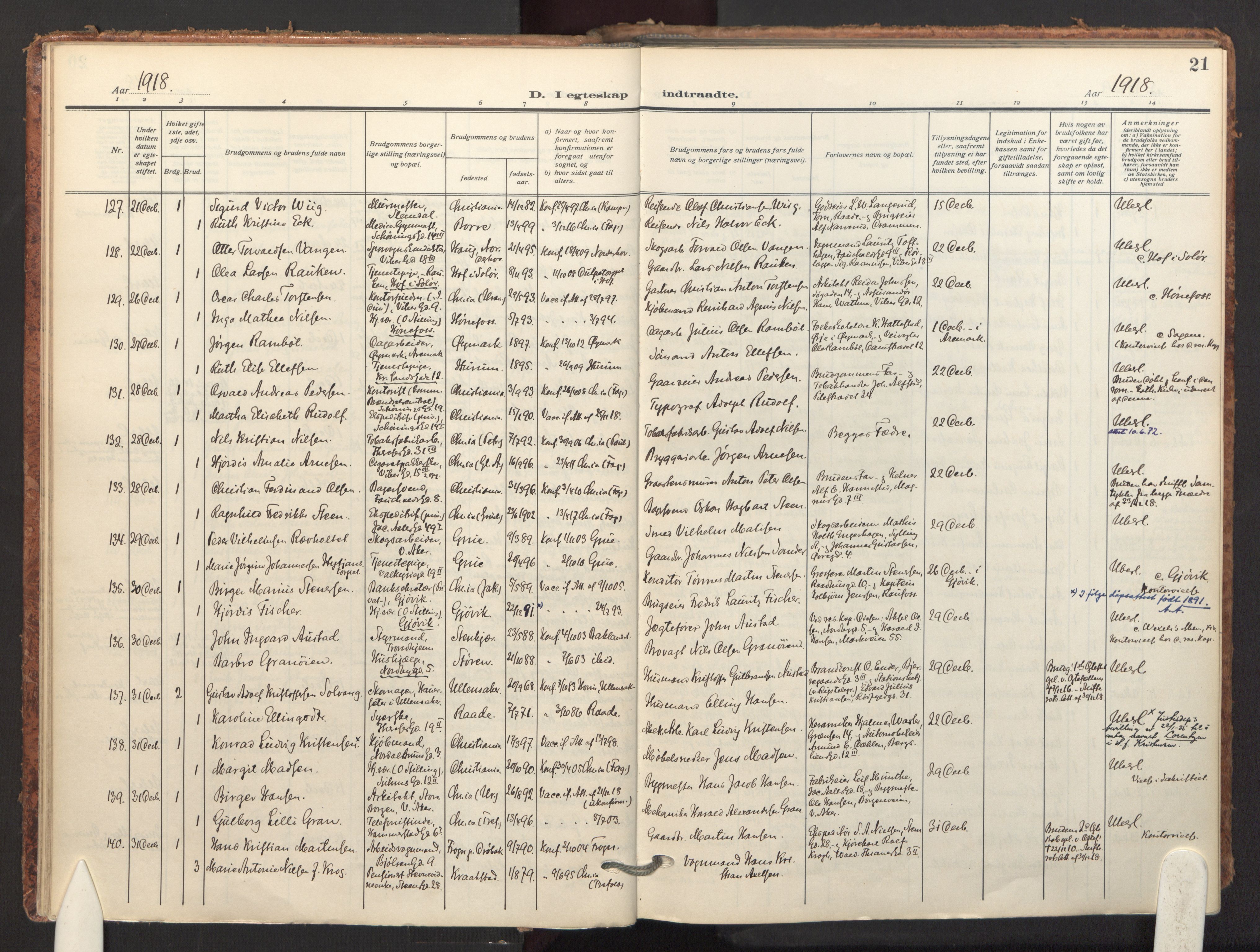 Fagerborg prestekontor Kirkebøker, AV/SAO-A-10844/F/Fa/L0007: Ministerialbok nr. 7, 1917-1934, s. 21