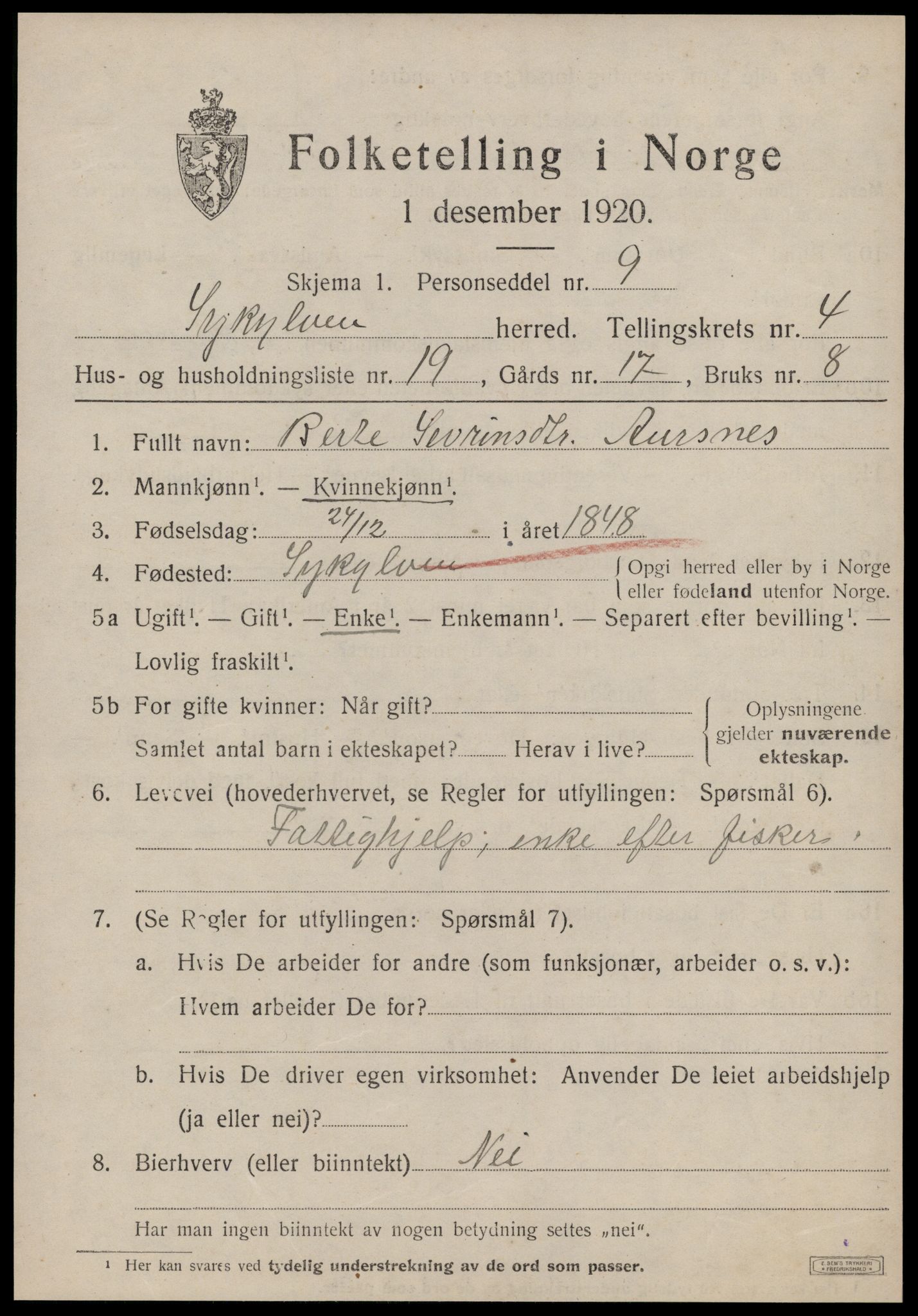 SAT, Folketelling 1920 for 1528 Sykkylven herred, 1920, s. 3033