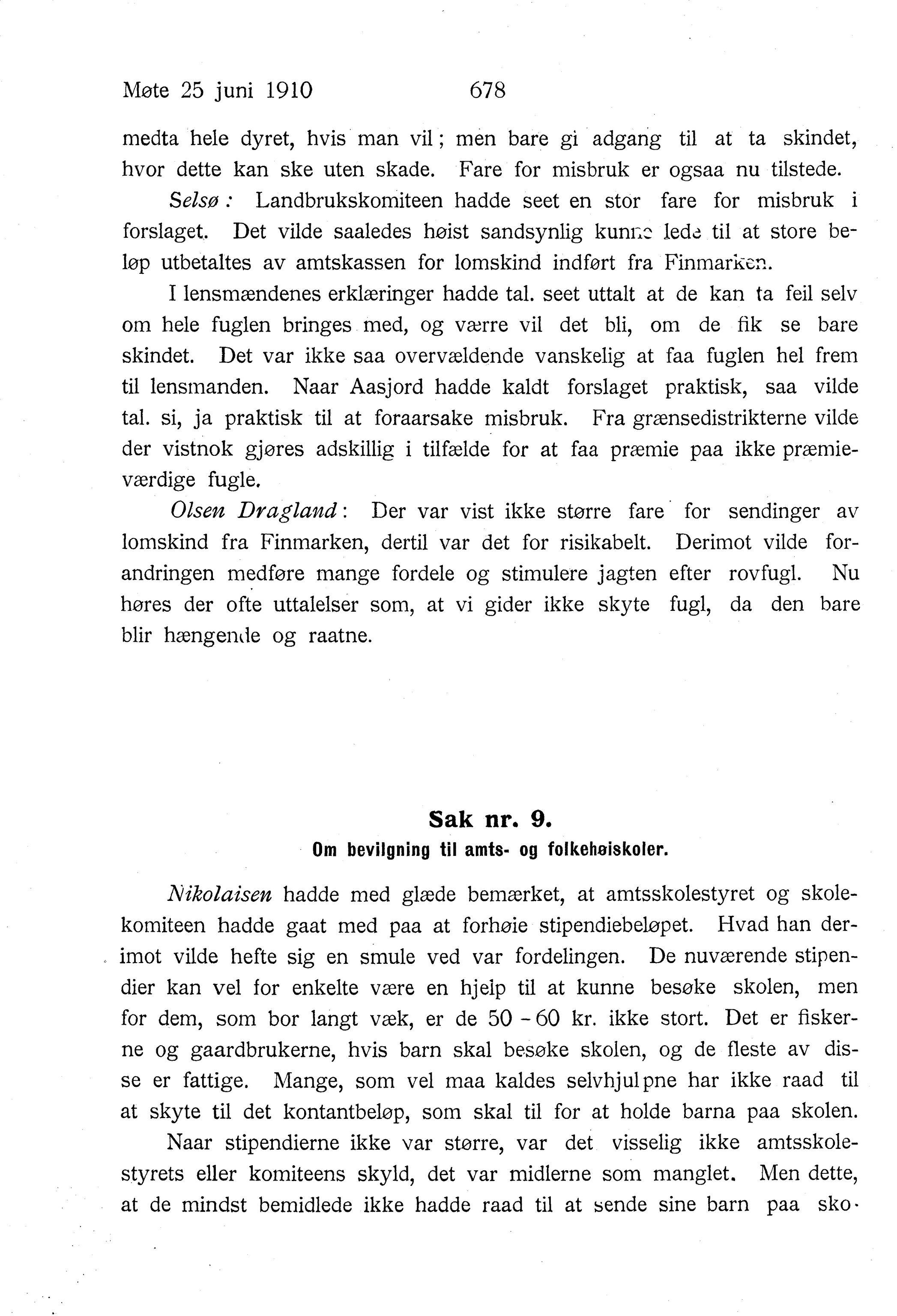 Nordland Fylkeskommune. Fylkestinget, AIN/NFK-17/176/A/Ac/L0033: Fylkestingsforhandlinger 1910, 1910