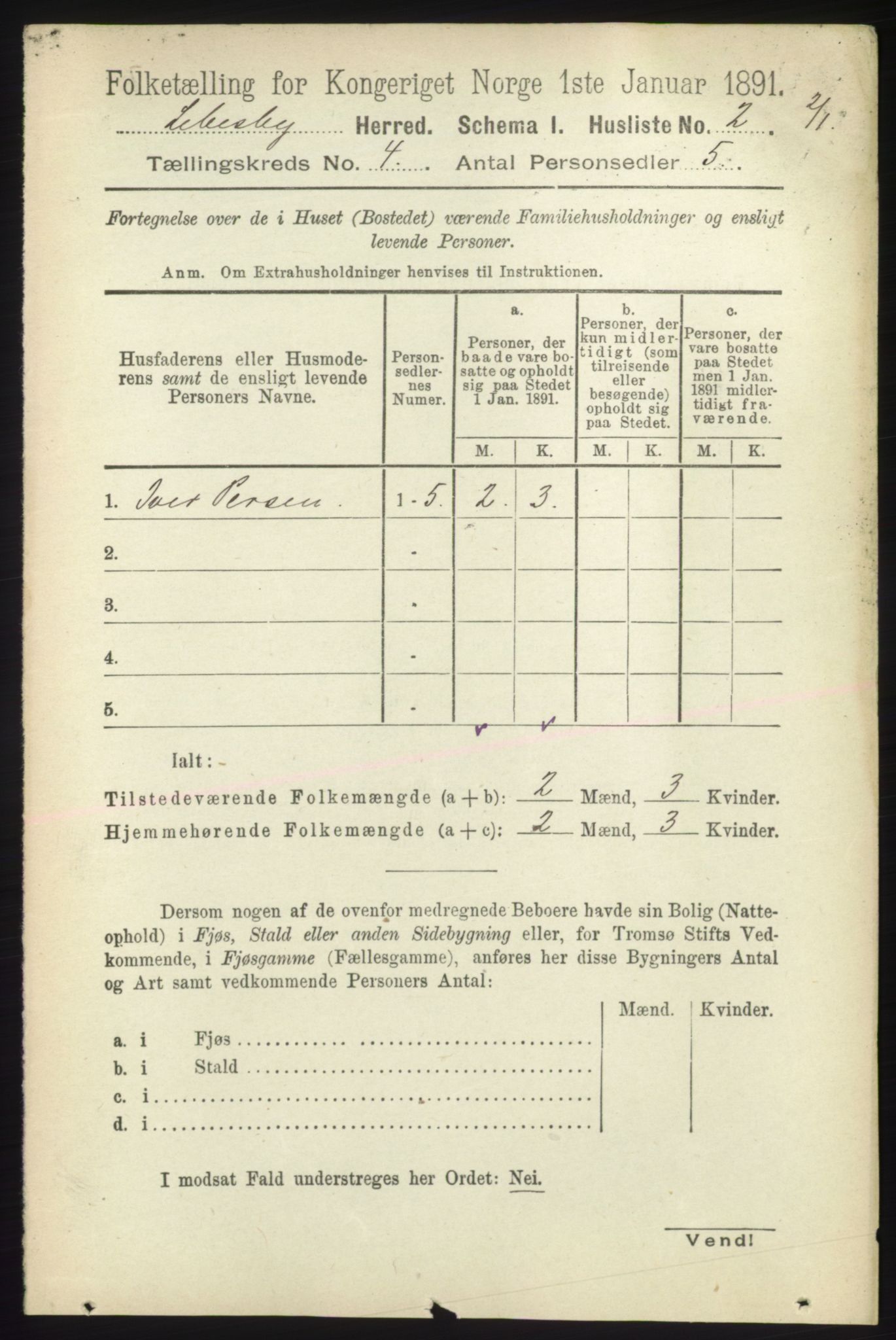 RA, Folketelling 1891 for 2022 Lebesby herred, 1891, s. 1040