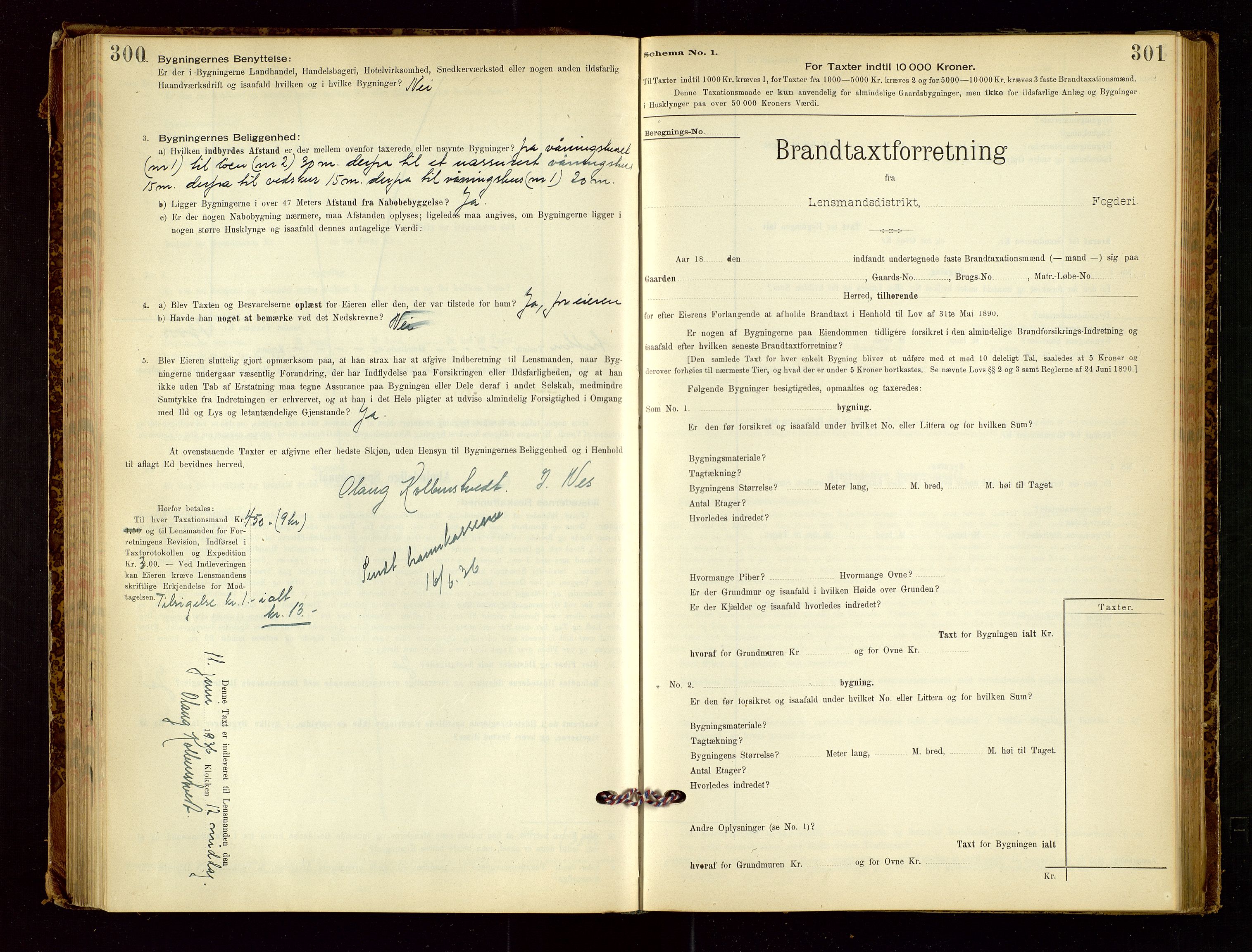 Sand lensmannskontor, AV/SAST-A-100415/Goc/L0001: "Brandtaxationsprotokol", 1895-1935, s. 300-301