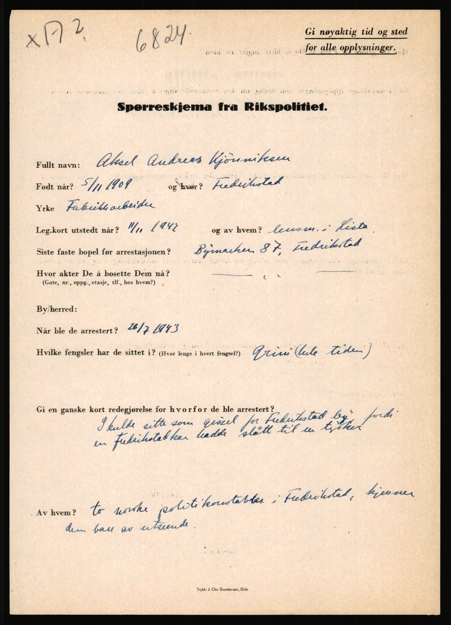 Rikspolitisjefen, AV/RA-S-1560/L/L0009: Karlsen, Aksel Emanuel - Kristiansen, Øivind Vetre, 1940-1945, s. 355