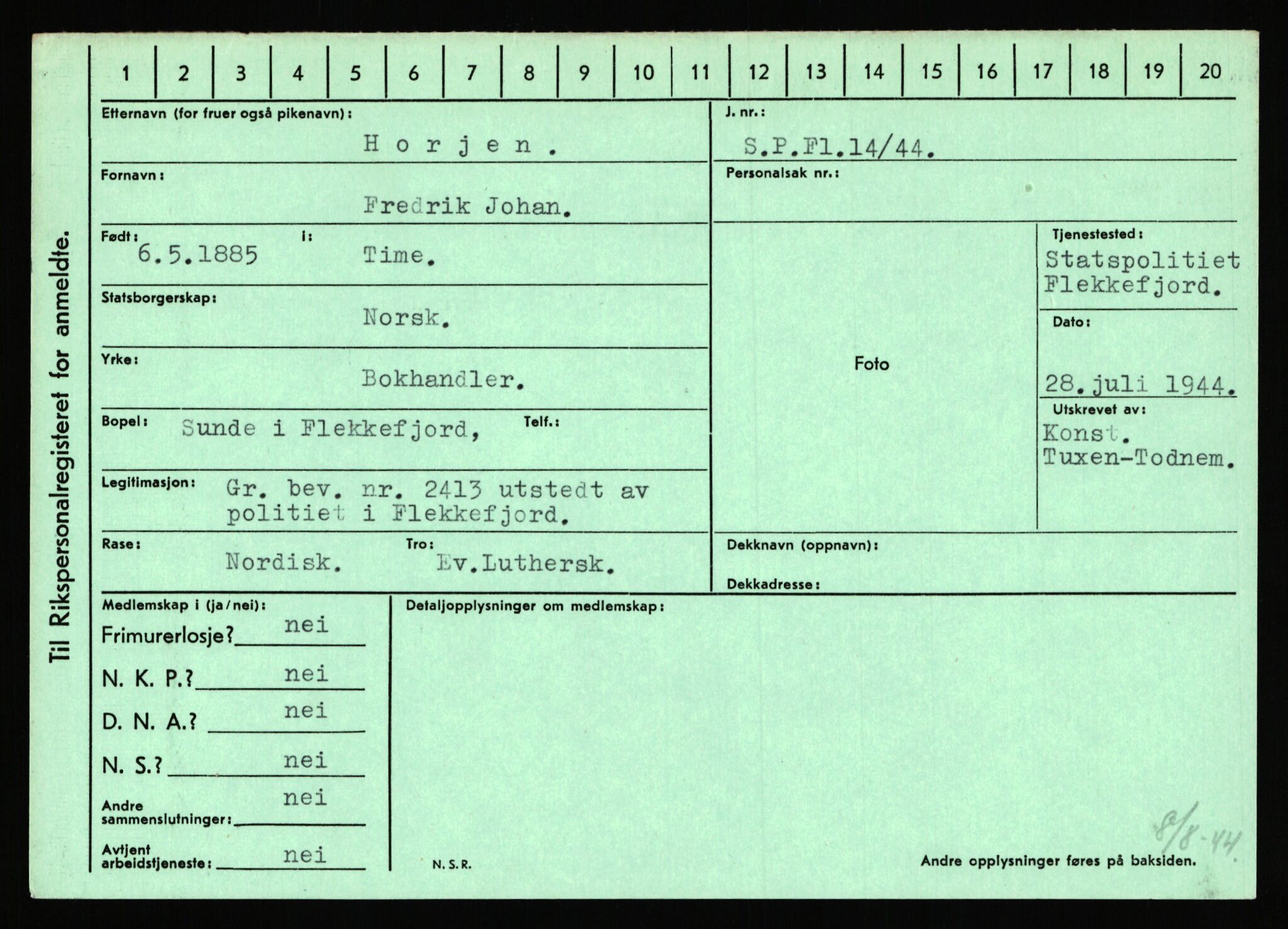 Statspolitiet - Hovedkontoret / Osloavdelingen, AV/RA-S-1329/C/Ca/L0007: Hol - Joelsen, 1943-1945, s. 864