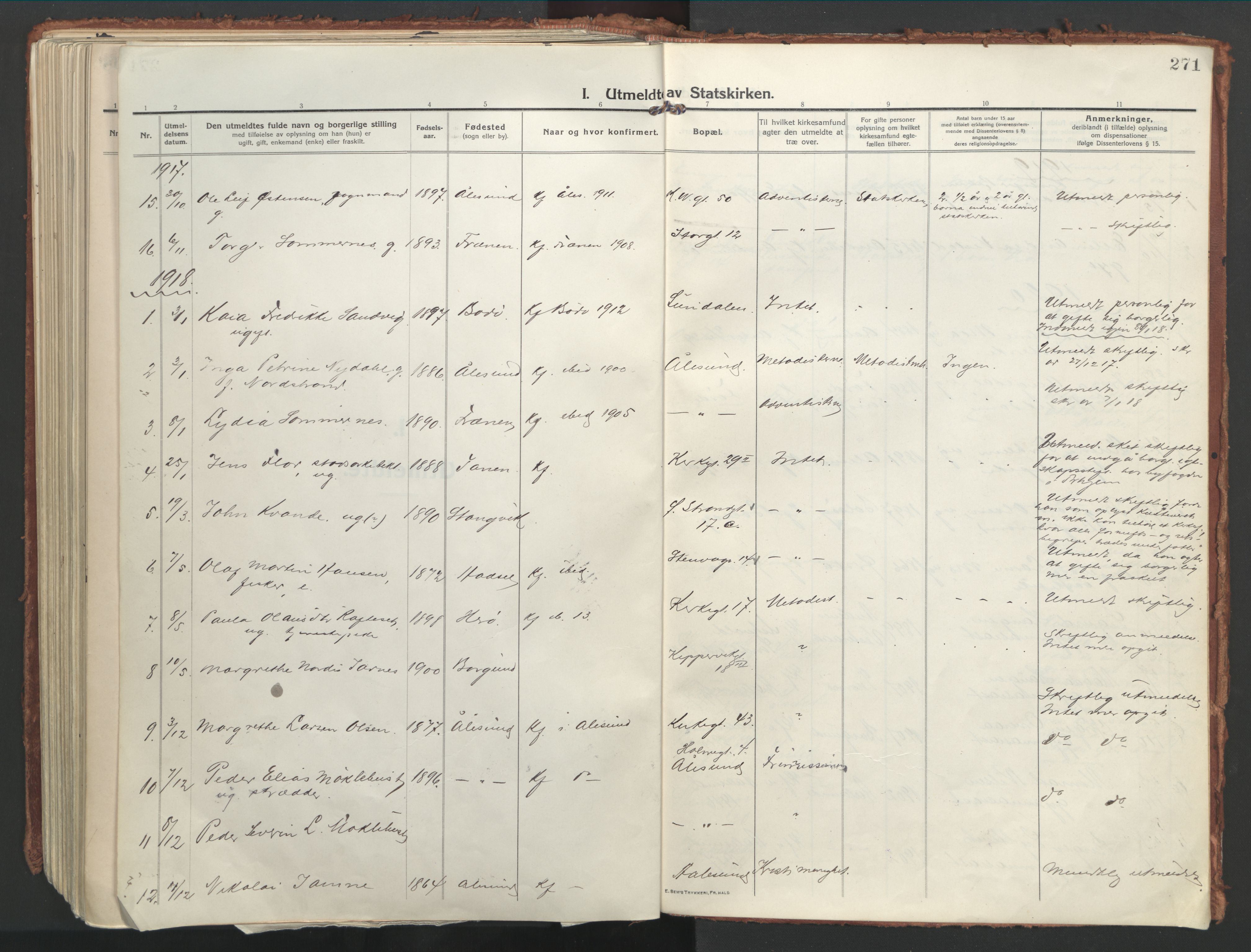 Ministerialprotokoller, klokkerbøker og fødselsregistre - Møre og Romsdal, AV/SAT-A-1454/529/L0462: Ministerialbok nr. 529A12, 1917-1924, s. 271