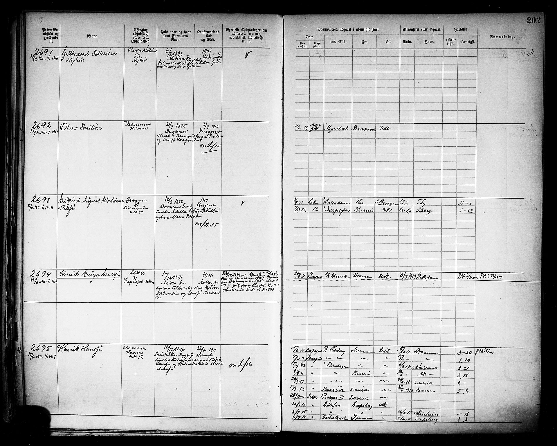 Drammen innrulleringsdistrikt, SAKO/A-781/F/Fb/L0006: Annotasjonsrulle, 1905-1911, s. 206