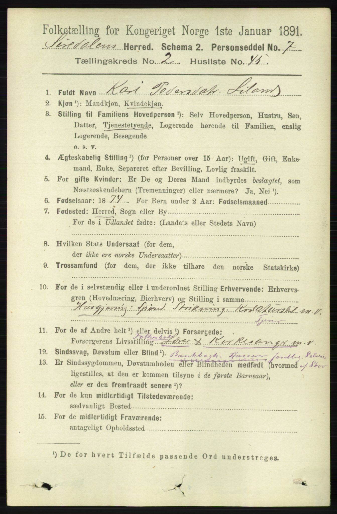 RA, Folketelling 1891 for 1046 Sirdal herred, 1891, s. 618