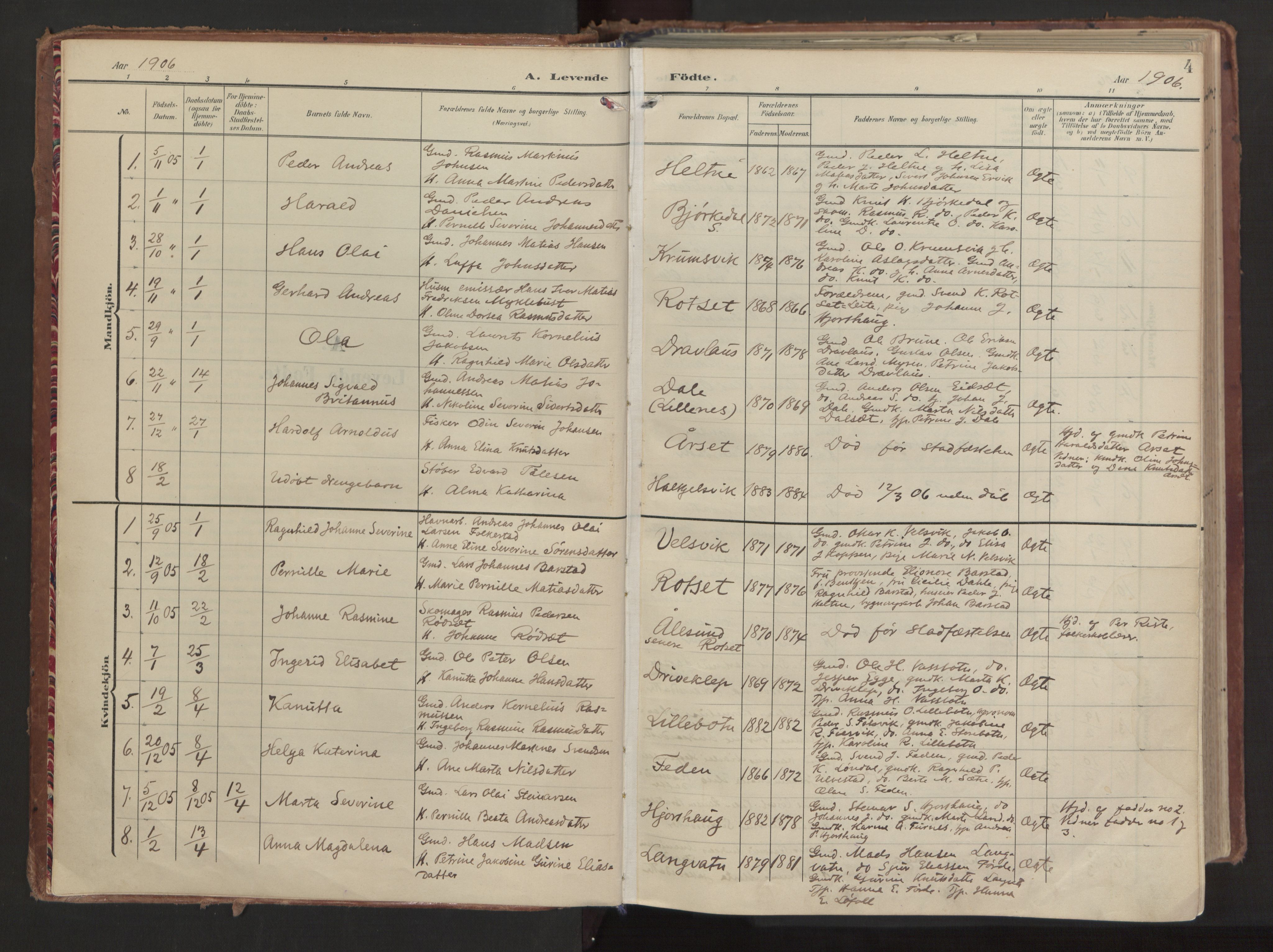 Ministerialprotokoller, klokkerbøker og fødselsregistre - Møre og Romsdal, AV/SAT-A-1454/511/L0144: Ministerialbok nr. 511A11, 1906-1923, s. 4