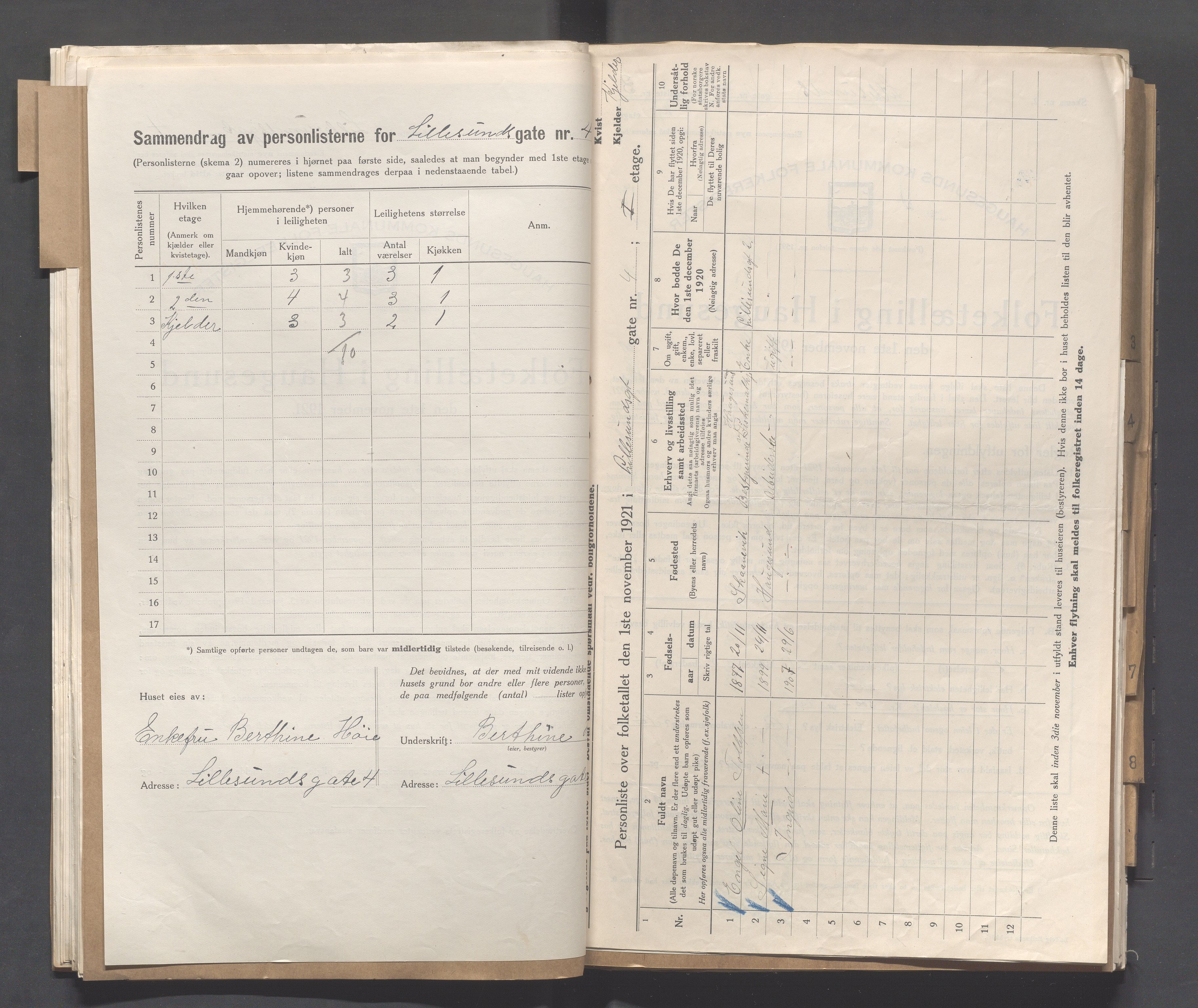 IKAR, Kommunal folketelling 1.11.1921 for Haugesund, 1921, s. 3040