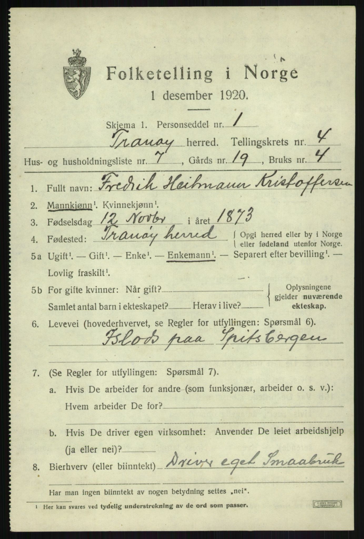SATØ, Folketelling 1920 for 1927 Tranøy herred, 1920, s. 2053