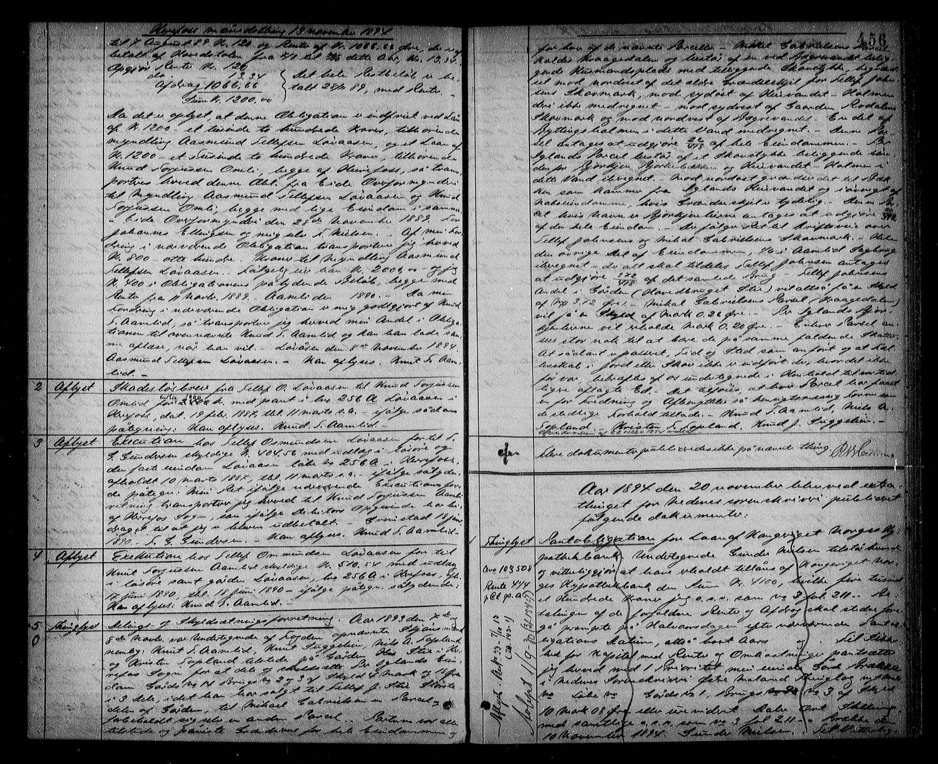 Nedenes sorenskriveri, SAK/1221-0006/G/Gb/Gba/L0015: Pantebok nr. 12, 1892-1896, s. 456