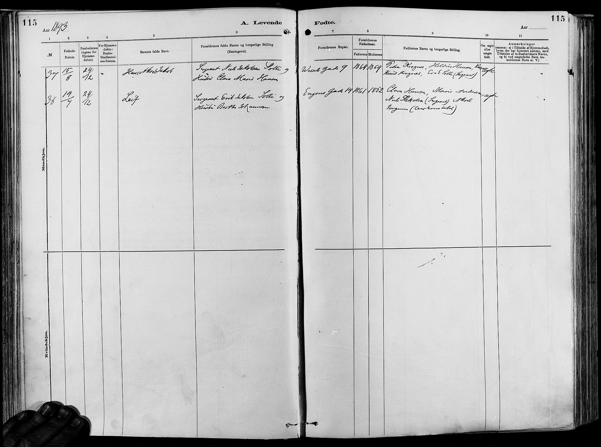 Garnisonsmenigheten Kirkebøker, SAO/A-10846/F/Fa/L0012: Ministerialbok nr. 12, 1880-1893, s. 115