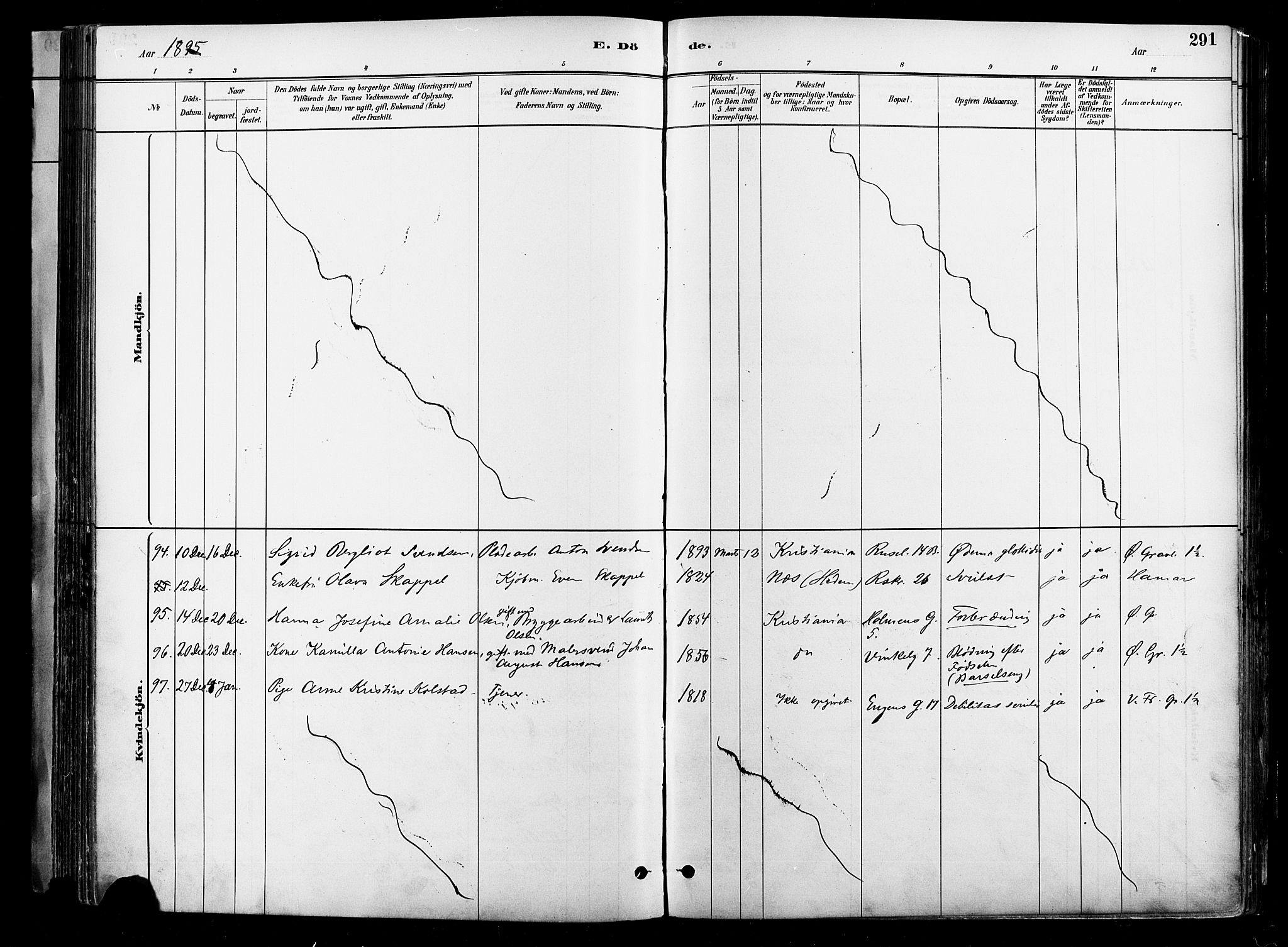 Johannes prestekontor Kirkebøker, AV/SAO-A-10852/F/Fa/L0004: Ministerialbok nr. 4, 1883-1907, s. 291