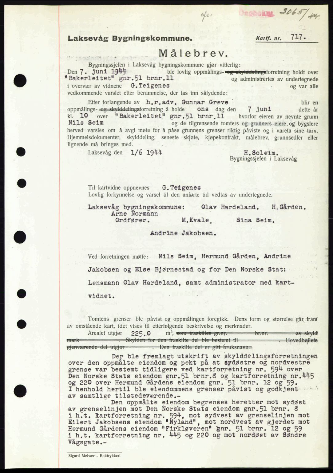 Midhordland sorenskriveri, SAB/A-3001/1/G/Gb/Gbk/L0008: Pantebok nr. A36-41, 1944-1945, Dagboknr: 3065/1944