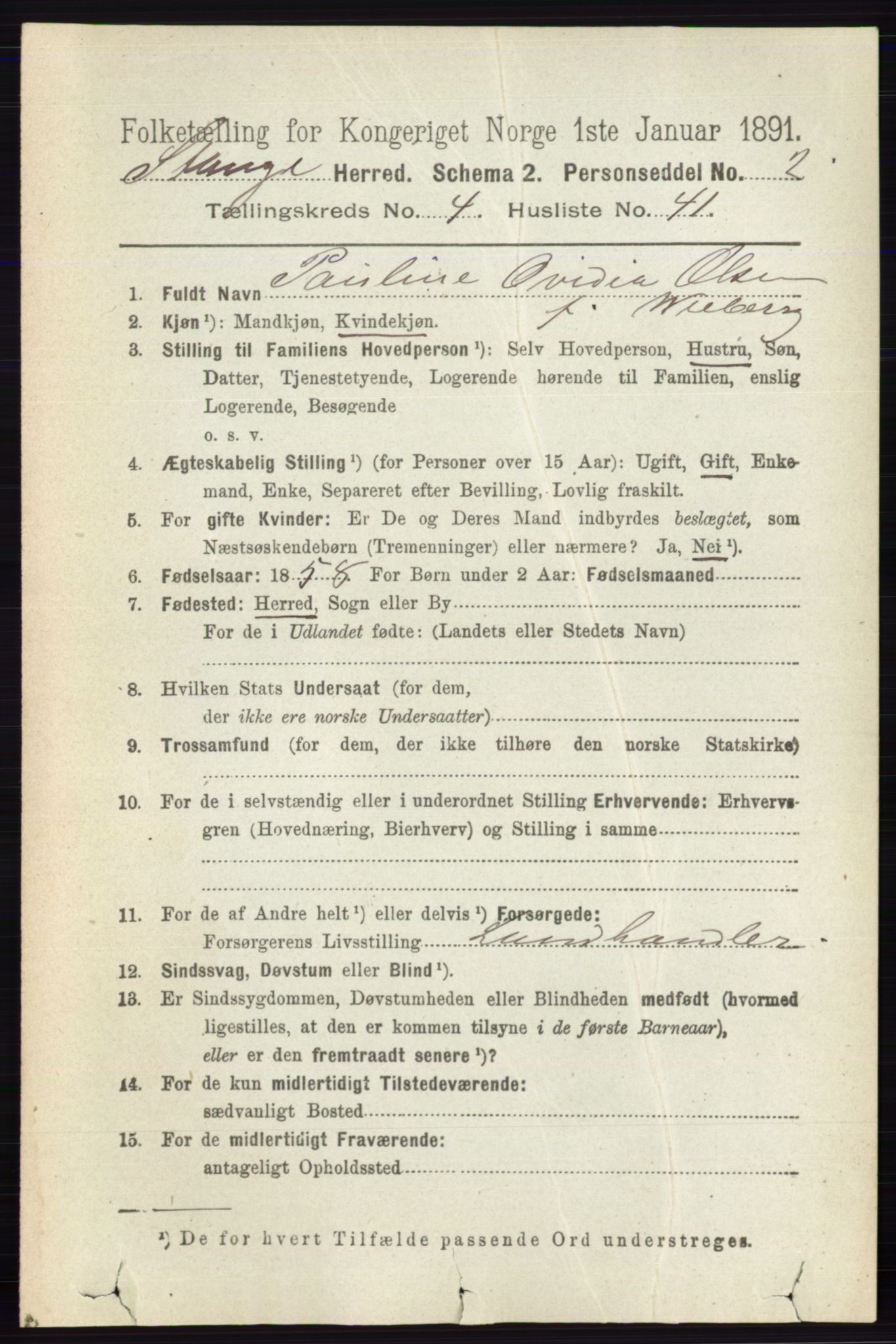 RA, Folketelling 1891 for 0417 Stange herred, 1891, s. 2657