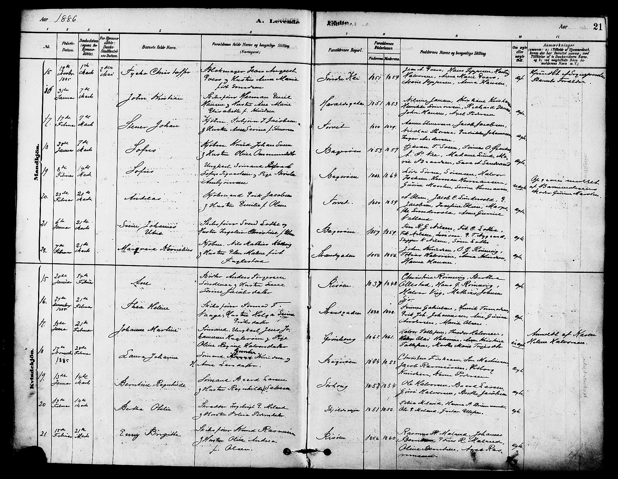 Haugesund sokneprestkontor, SAST/A -101863/H/Ha/Haa/L0003: Ministerialbok nr. A 3, 1885-1890, s. 21