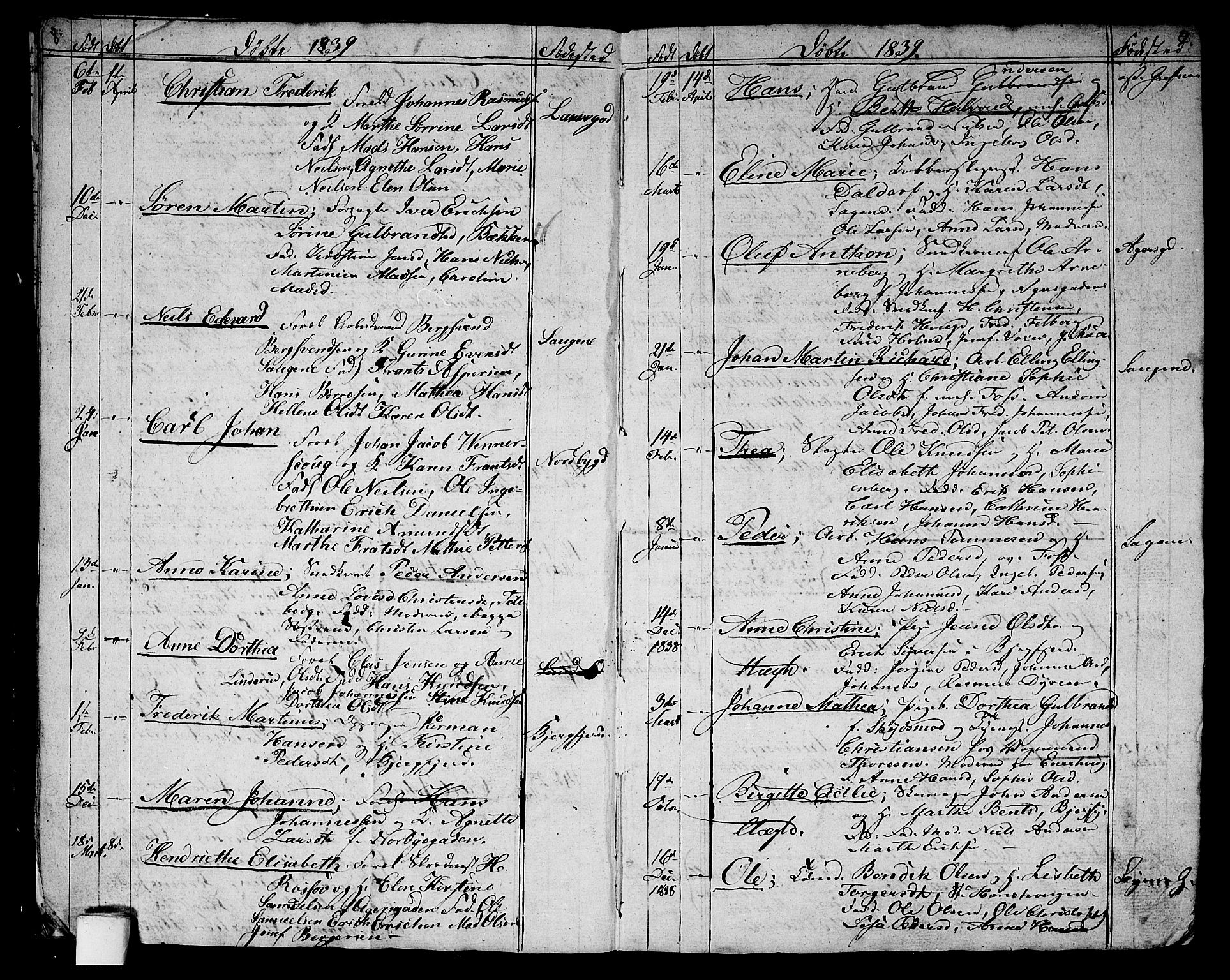 Aker prestekontor kirkebøker, AV/SAO-A-10861/G/L0007: Klokkerbok nr. 7, 1838-1846, s. 8-9