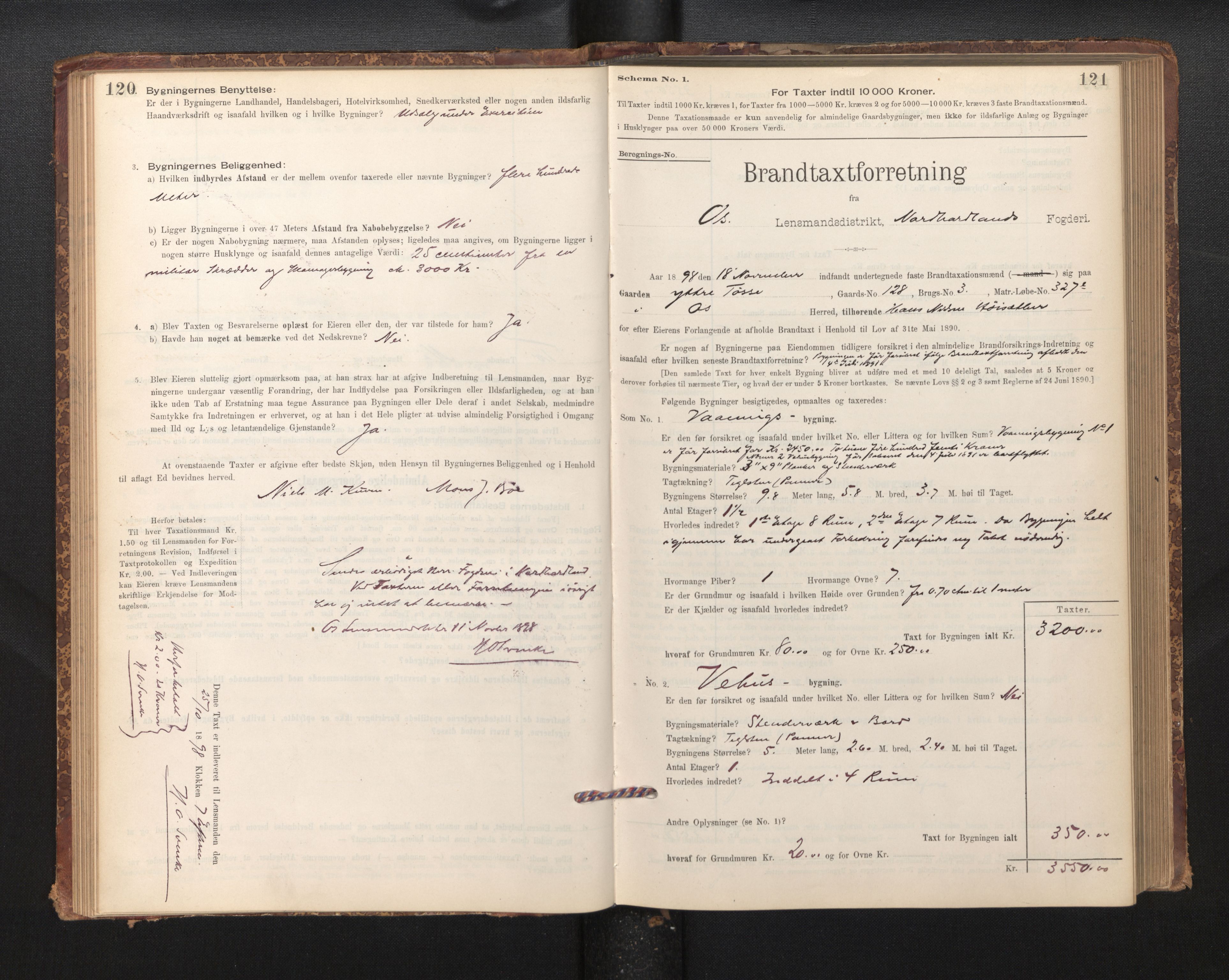 Lensmannen i Os, SAB/A-34101/0012/L0008: Branntakstprotokoll, skjematakst, 1894-1915, s. 120-121