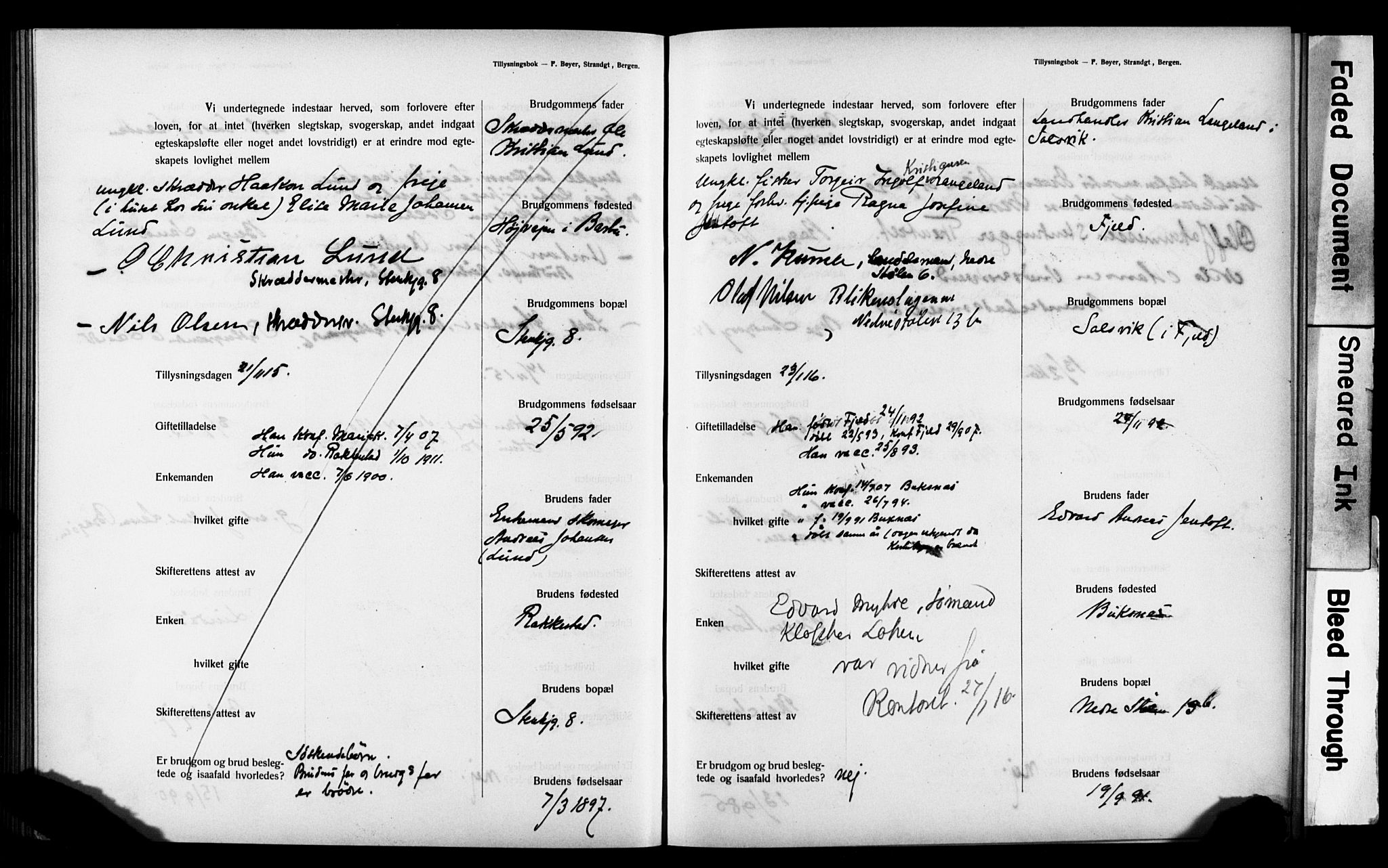 Mariakirken Sokneprestembete, SAB/A-76901: Forlovererklæringer nr. II.5.3, 1909-1917, s. 151