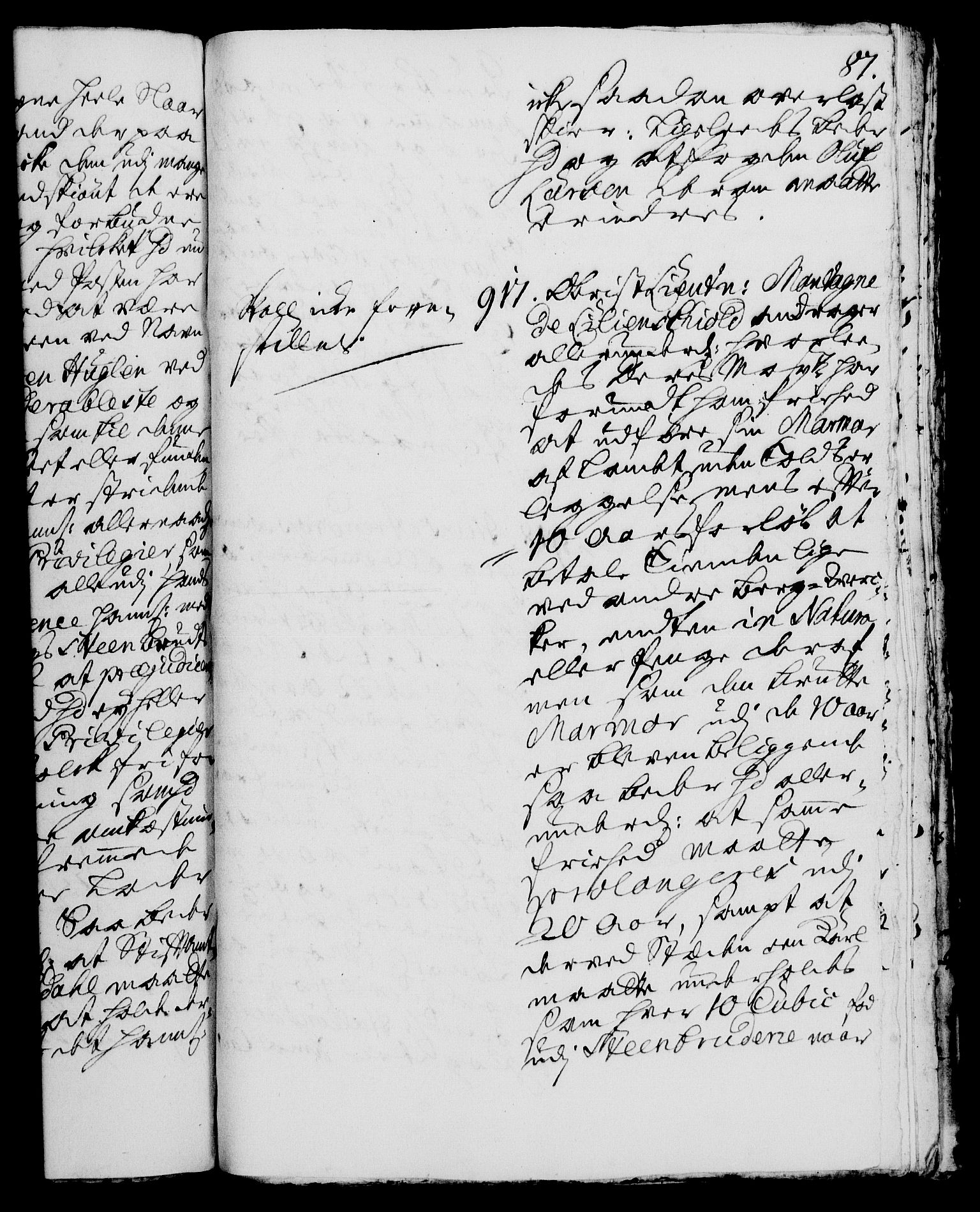 Rentekammeret, Kammerkanselliet, AV/RA-EA-3111/G/Gh/Gha/L0004: Norsk ekstraktmemorialprotokoll, sak. 766-941 (merket RK 53.49), 1721, s. 87