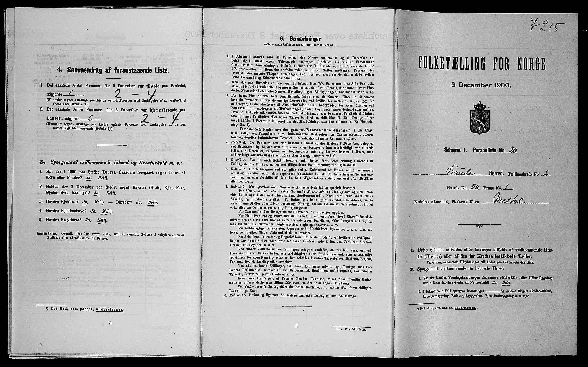 SAST, Folketelling 1900 for 1135 Sauda herred, 1900, s. 186
