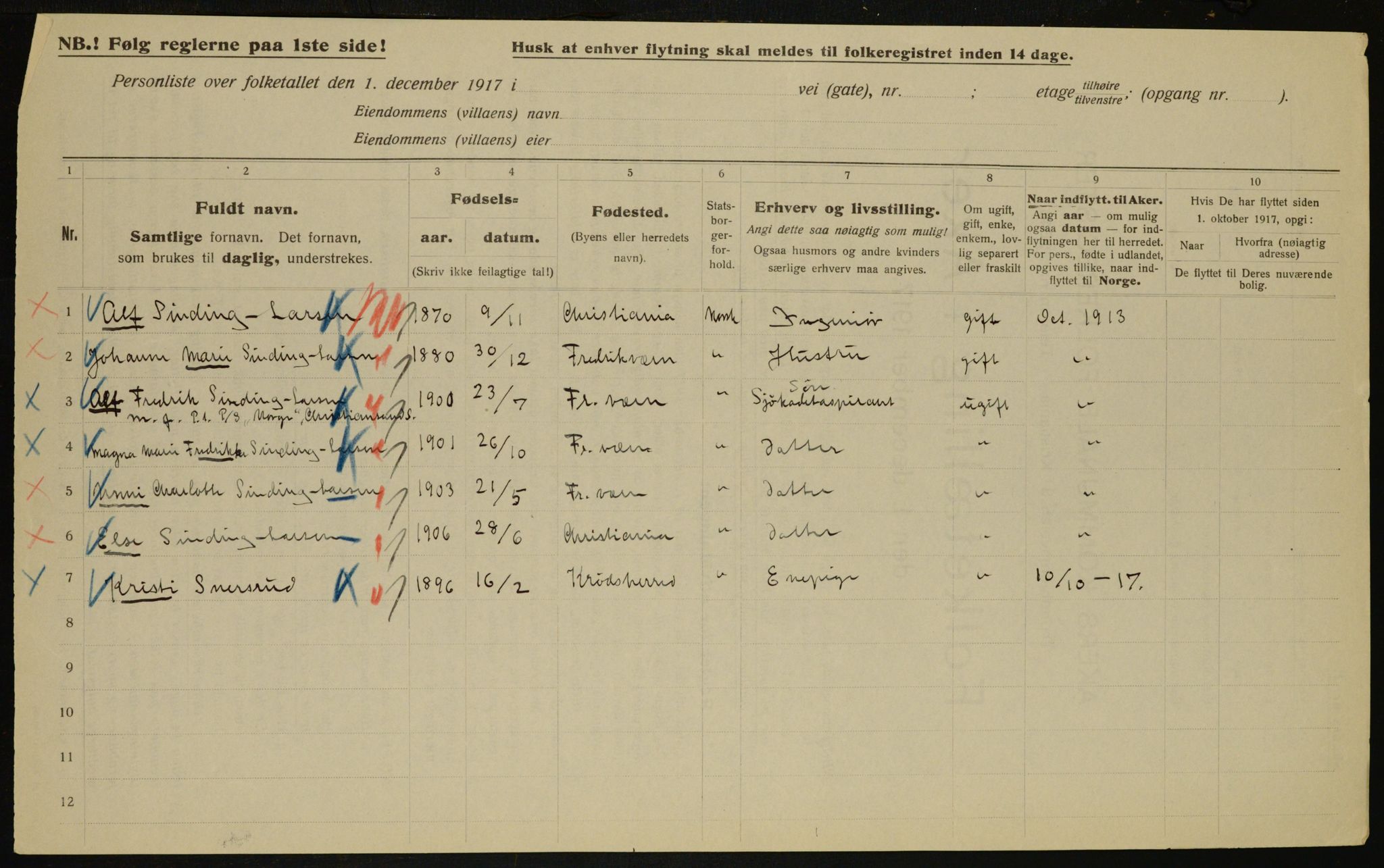 OBA, Kommunal folketelling 1.12.1917 for Aker, 1917, s. 10393