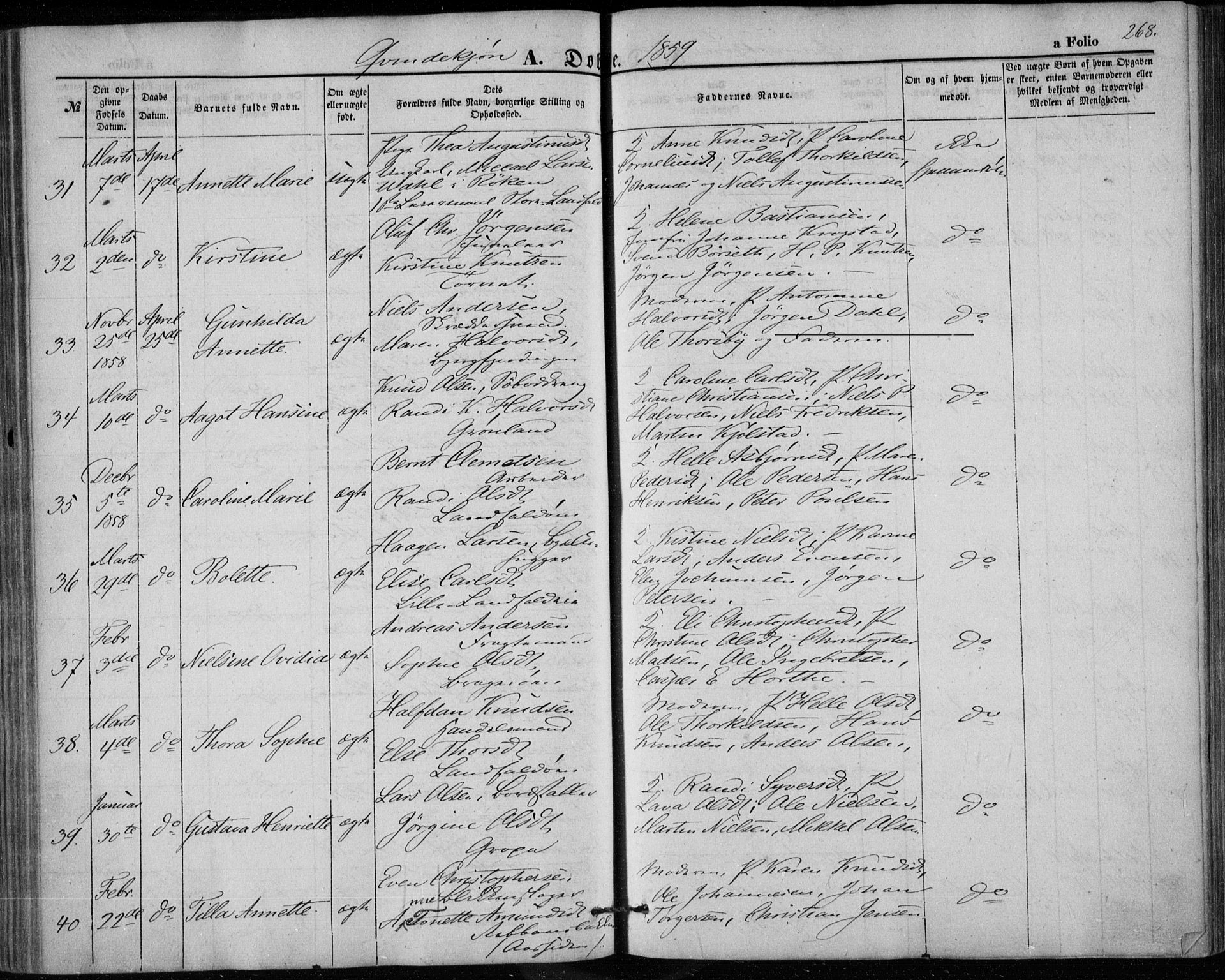 Bragernes kirkebøker, AV/SAKO-A-6/F/Fb/L0002: Ministerialbok nr. II 2, 1848-1859, s. 268