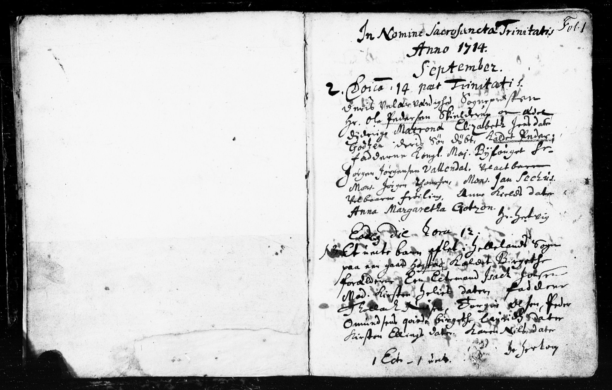 Domkirken sokneprestkontor, AV/SAST-A-101812/001/30/30BB/L0002: Klokkerbok nr. B 2, 1714-1733, s. 1