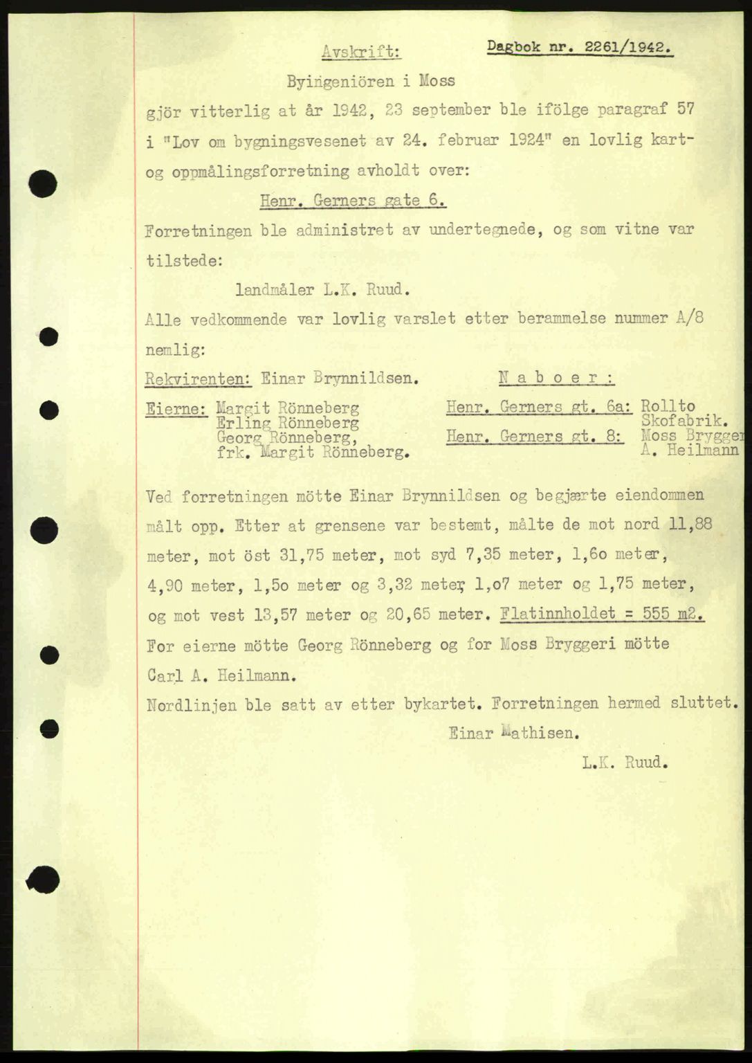 Moss sorenskriveri, SAO/A-10168: Pantebok nr. A10, 1942-1943, Dagboknr: 2261/1942