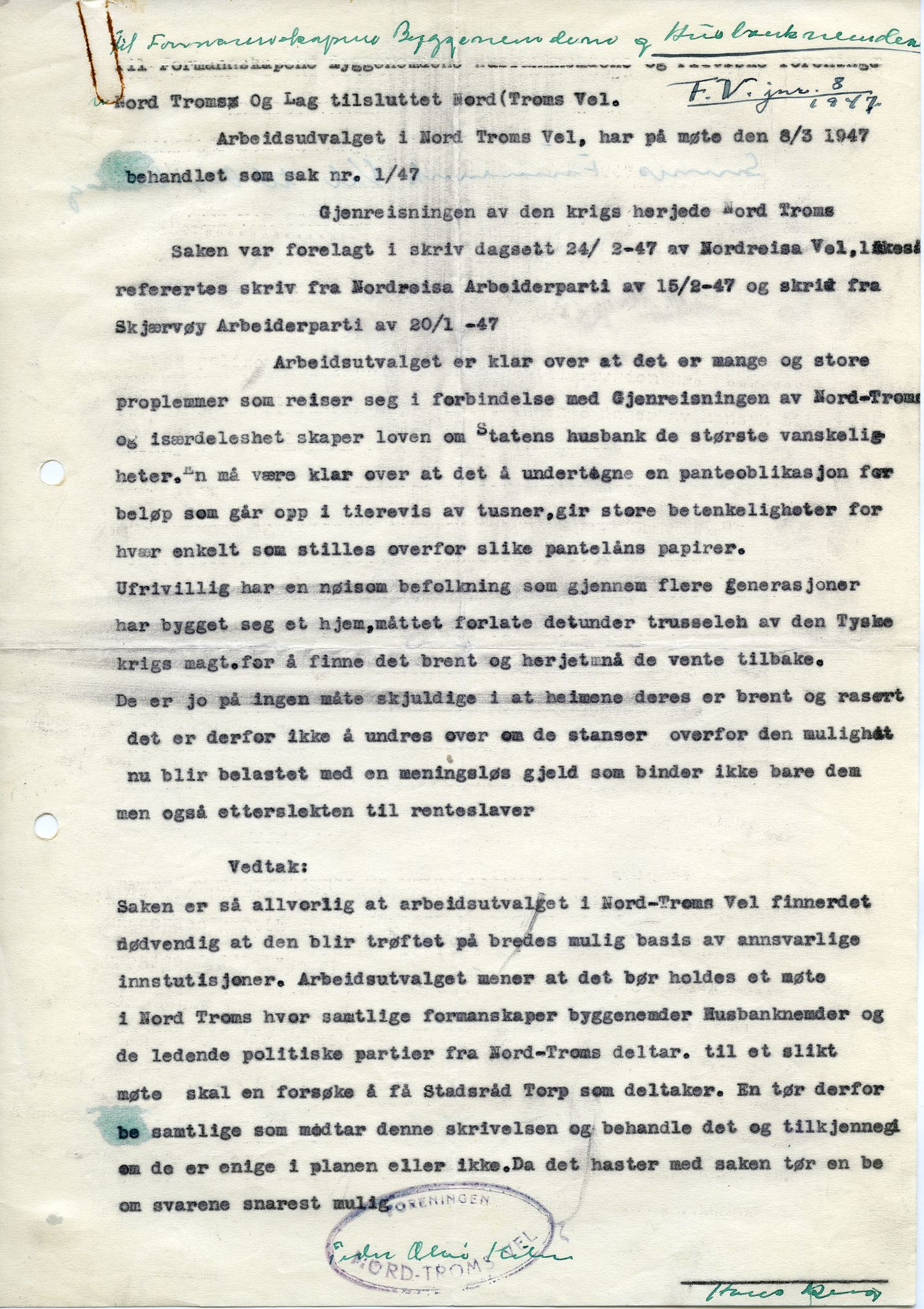 Selskapet Finnmarks Vel, FMFB/A-1015/E/L0013: Korrespondanse og saksdokumenter, telegrammer, 1945-1954
