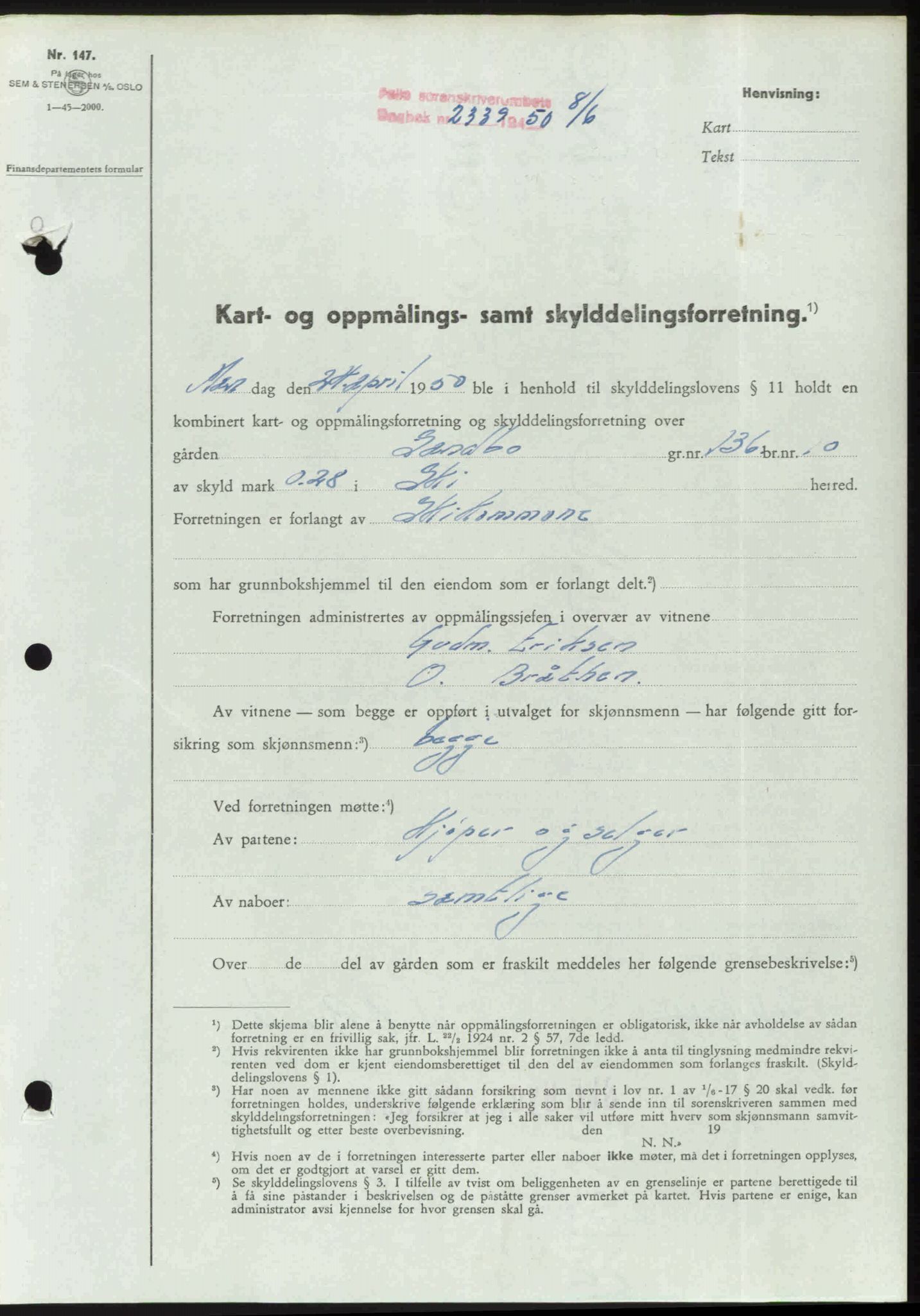 Follo sorenskriveri, SAO/A-10274/G/Ga/Gaa/L0092: Pantebok nr. I 92, 1950-1950, Dagboknr: 2339/1950