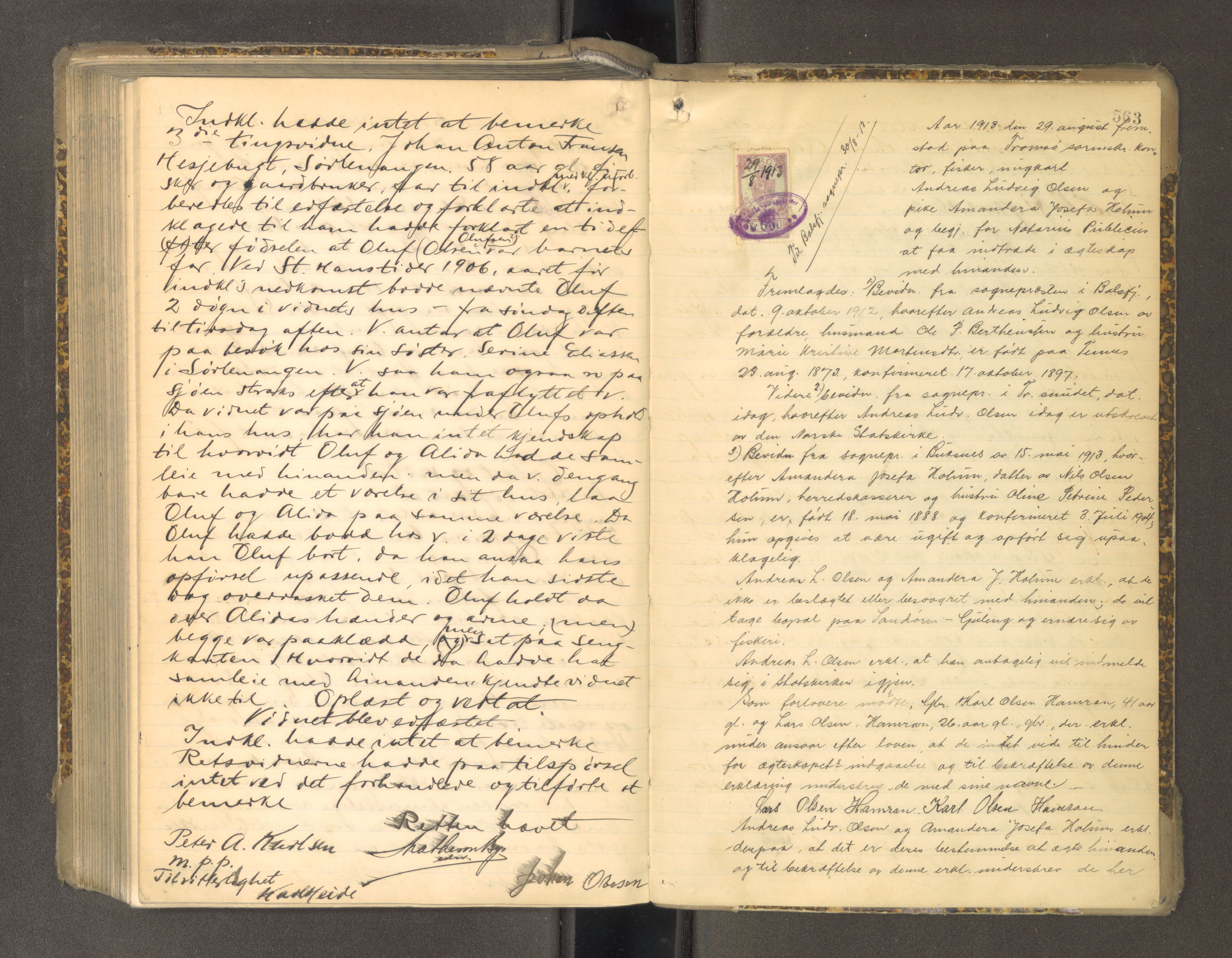 Tromsø sorenskriveri 1855-, AV/SATØ-S-0050/F/Fe/L0140: Ekstrarettsprotokoll, 1909-1913, s. 562-563