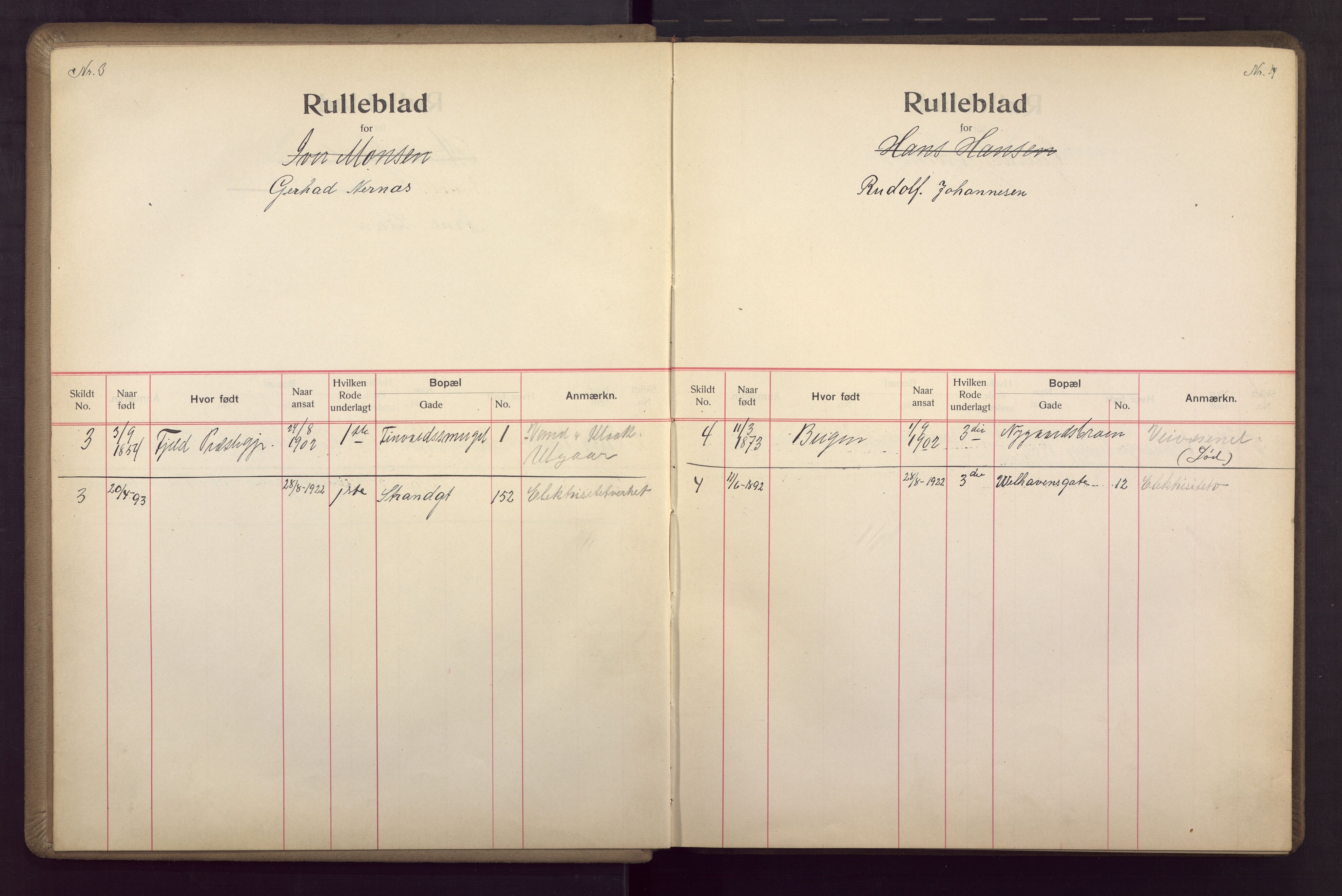 Bergen kommune. Brannvesenet (1863-1971), BBA/A-1181/P/Pc/L0009: Ruller, 1902-1922