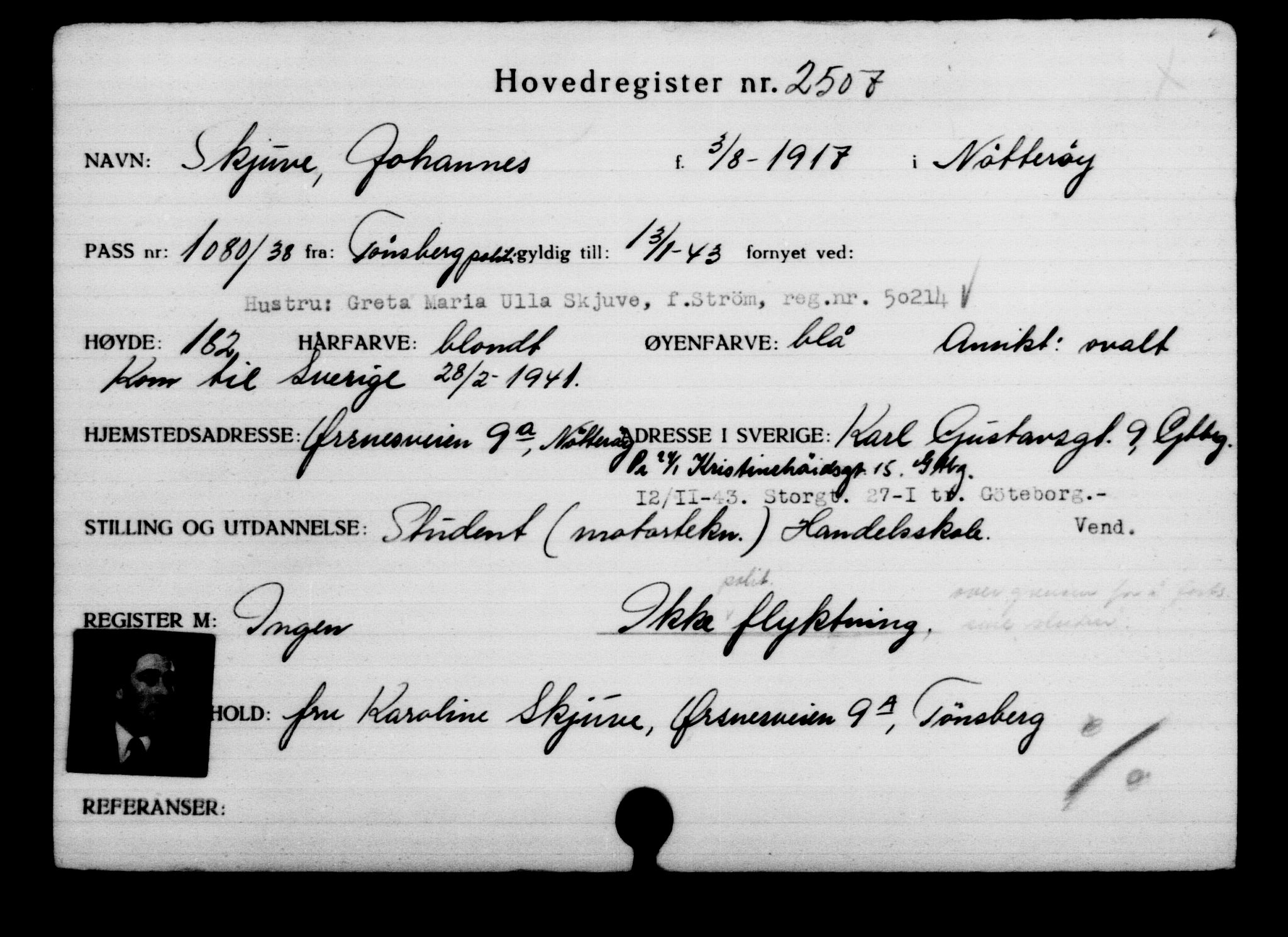 Utenriksstasjonene, Legasjonen i Stockholm, Flyktningkontoret, AV/RA-S-6753/V/Va/L0003: Kjesäterkartoteket, flyktninger med registreringsnr. 2001-3495, 1940-1945, s. 847