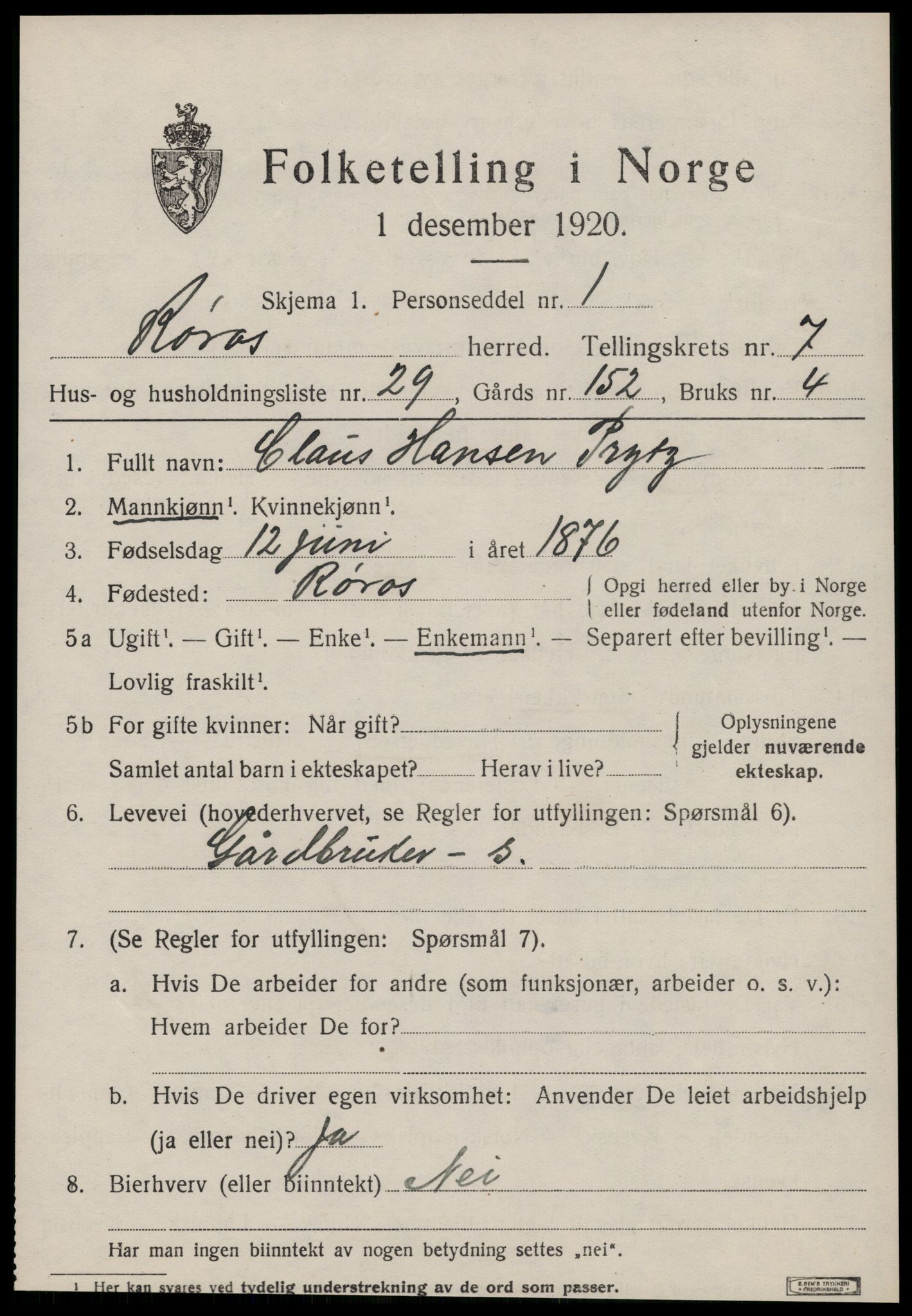 SAT, Folketelling 1920 for 1640 Røros herred, 1920, s. 7290