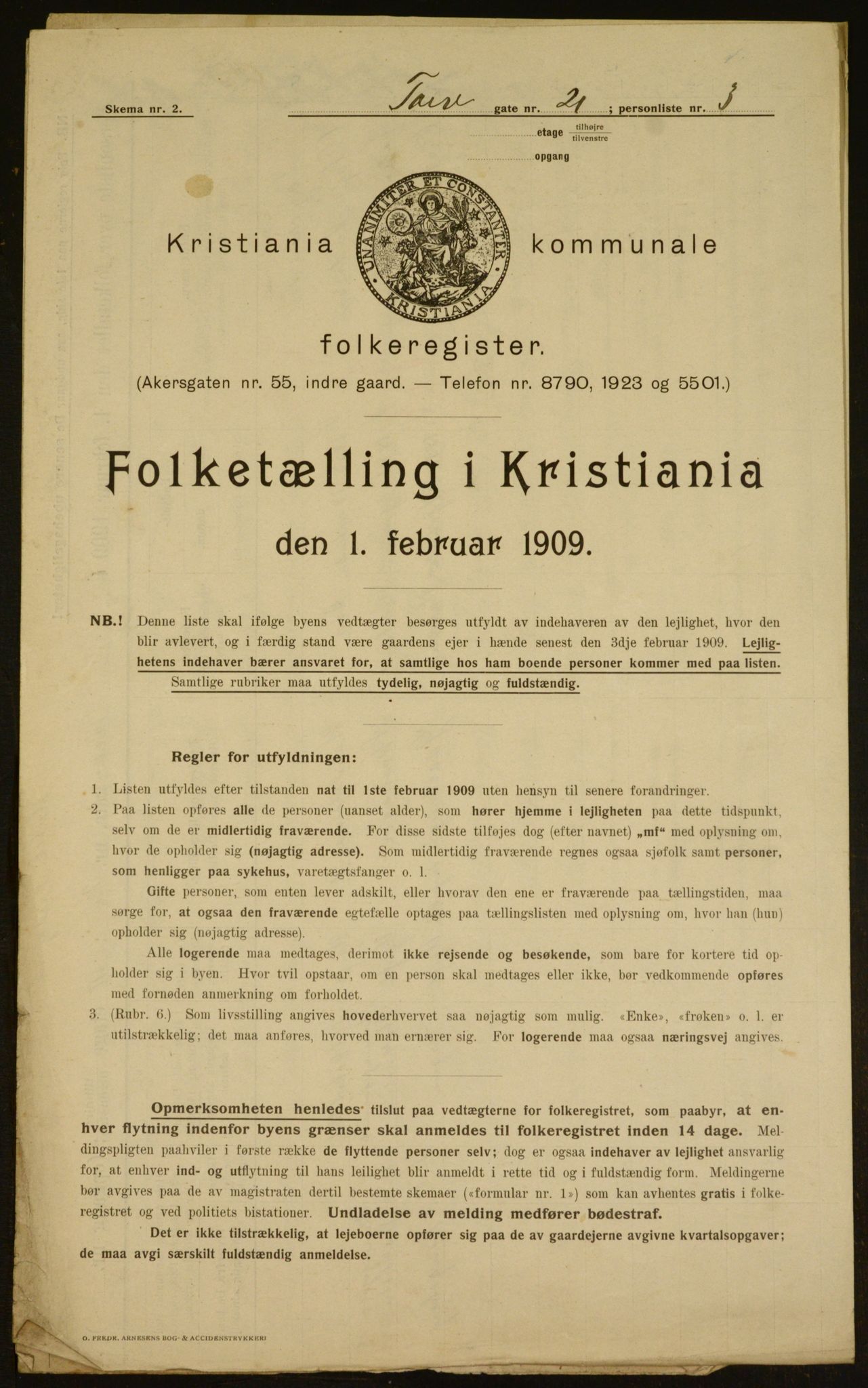 OBA, Kommunal folketelling 1.2.1909 for Kristiania kjøpstad, 1909, s. 103478