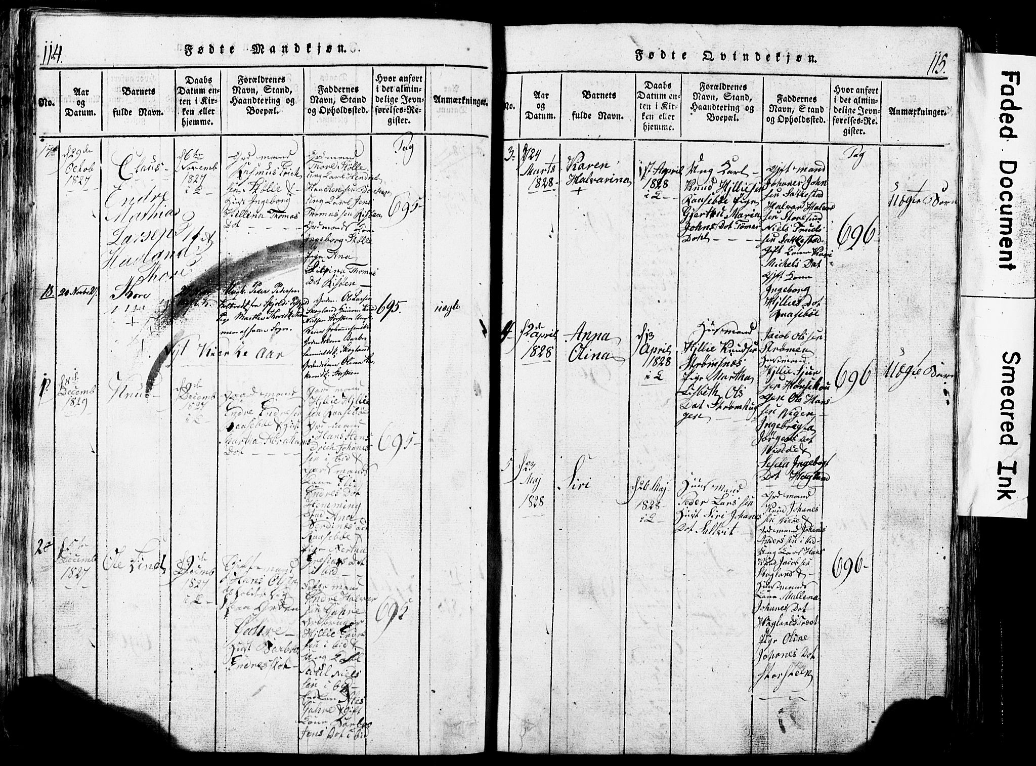 Torvastad sokneprestkontor, SAST/A -101857/H/Ha/Hab/L0002: Klokkerbok nr. B 2, 1817-1834, s. 114-115