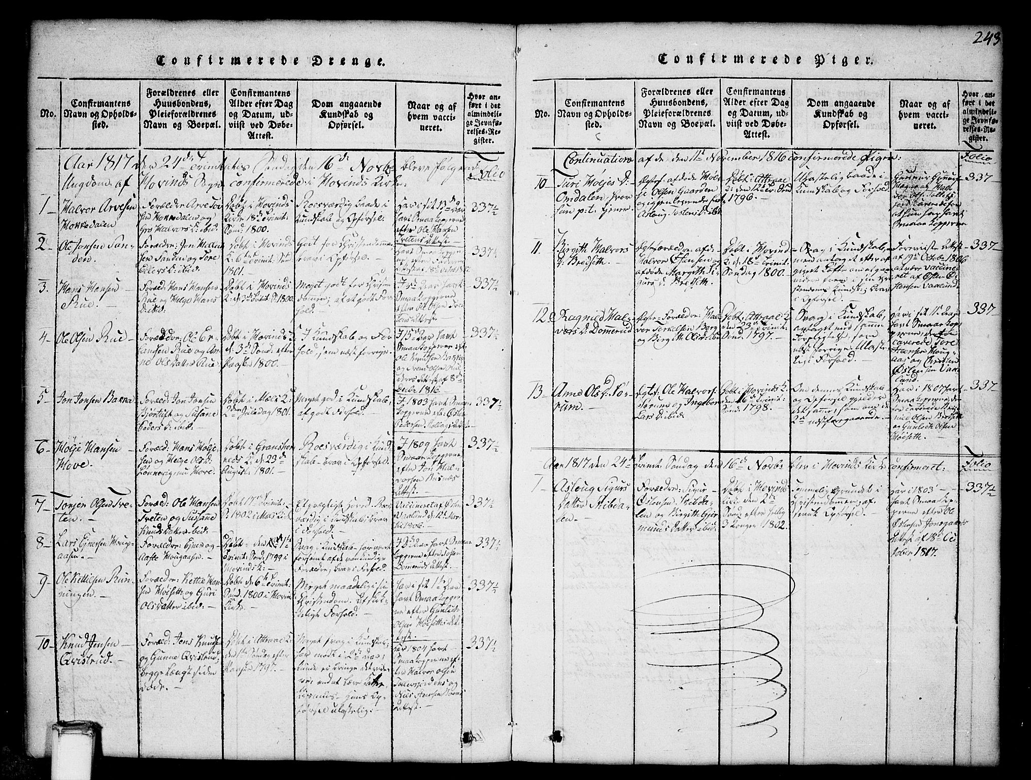 Gransherad kirkebøker, AV/SAKO-A-267/G/Gb/L0001: Klokkerbok nr. II 1, 1815-1860, s. 243