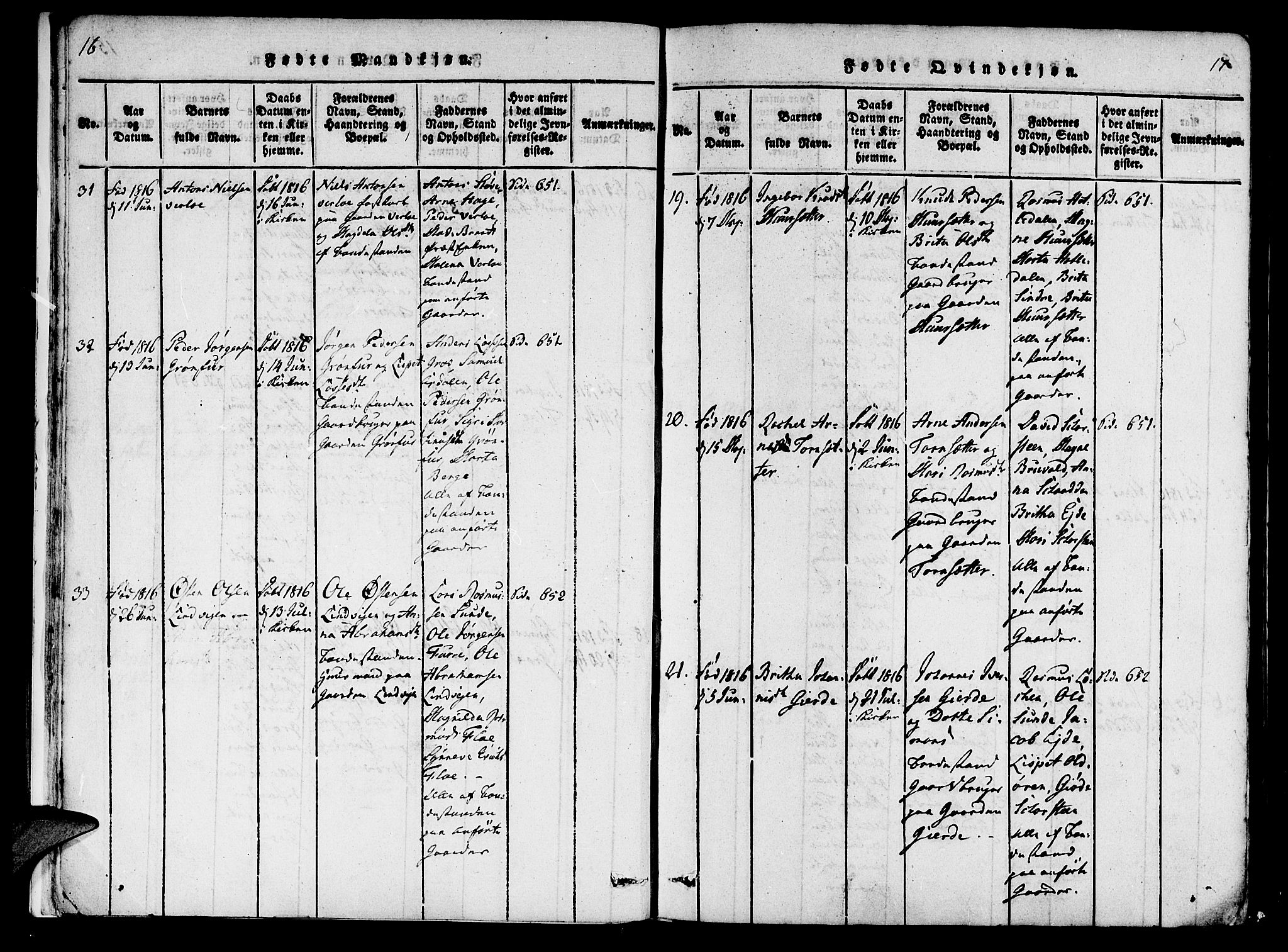 Innvik sokneprestembete, AV/SAB-A-80501: Ministerialbok nr. A 2, 1816-1821, s. 16-17
