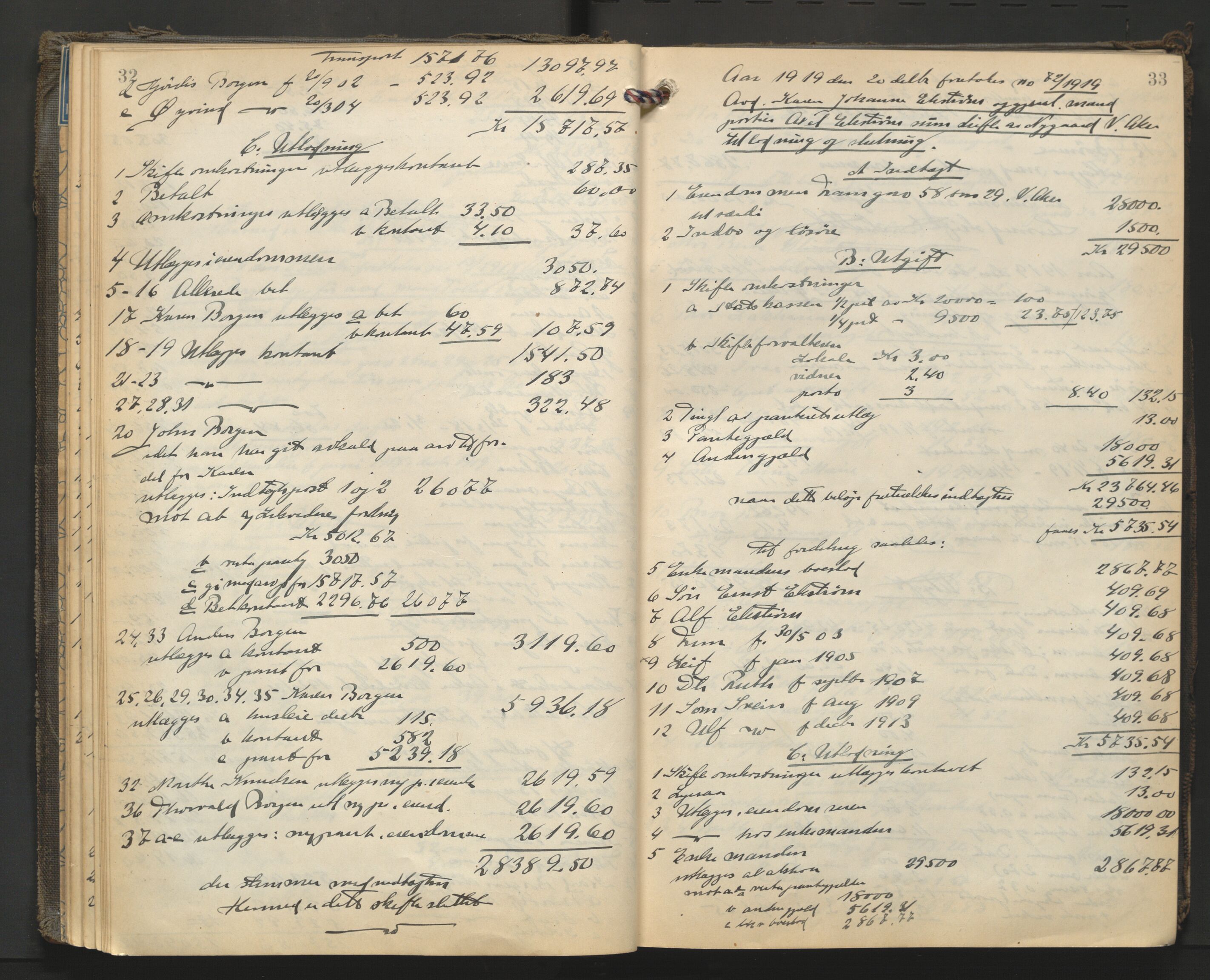 Aker kriminaldommer, skifte- og auksjonsforvalterembete, AV/SAO-A-10452/H/He/L0006: Utlodningsprotokoll, 1919-1923, s. 32-33
