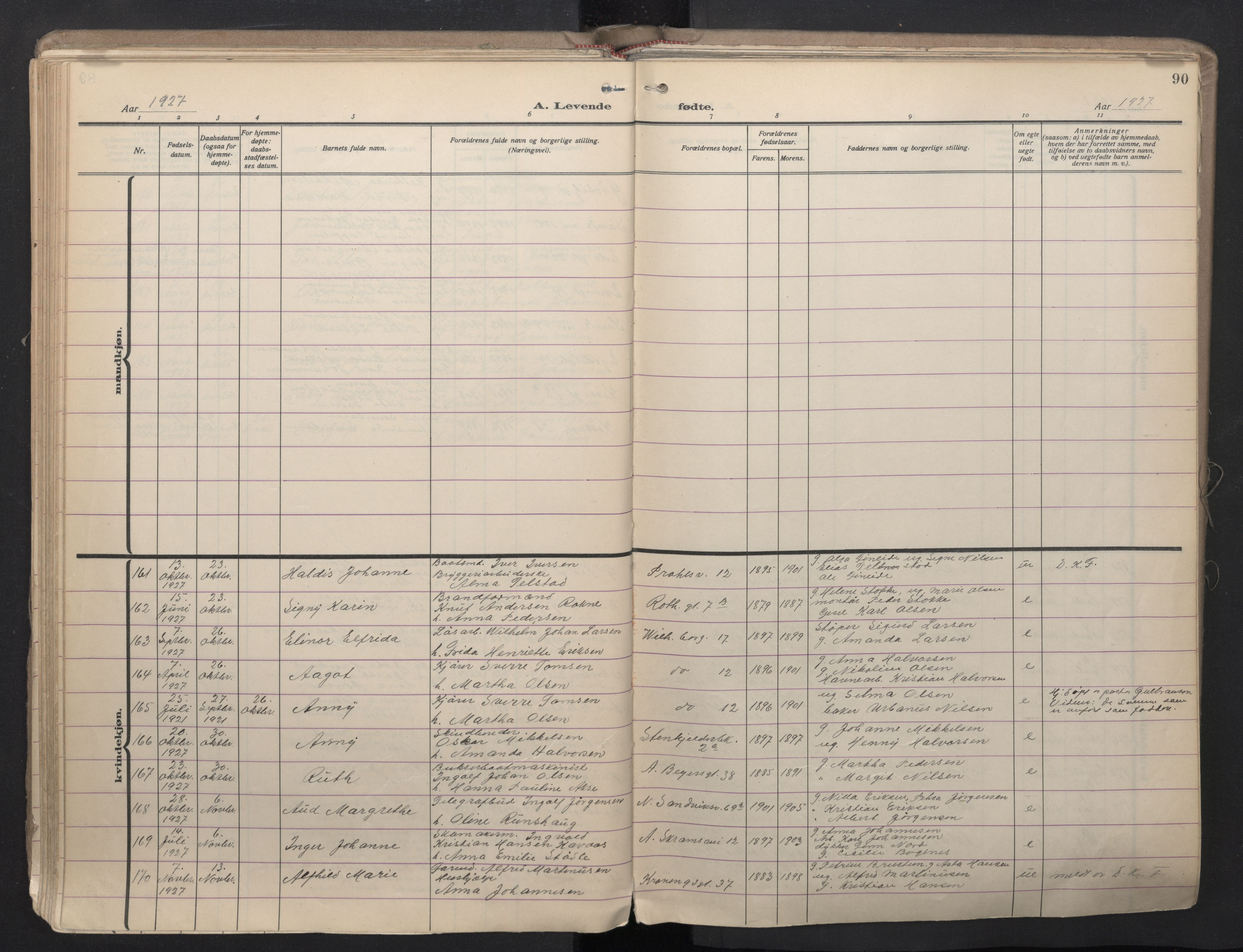 Sandviken Sokneprestembete, AV/SAB-A-77601/H/Ha/L0008: Ministerialbok nr. B 5, 1924-1944, s. 90