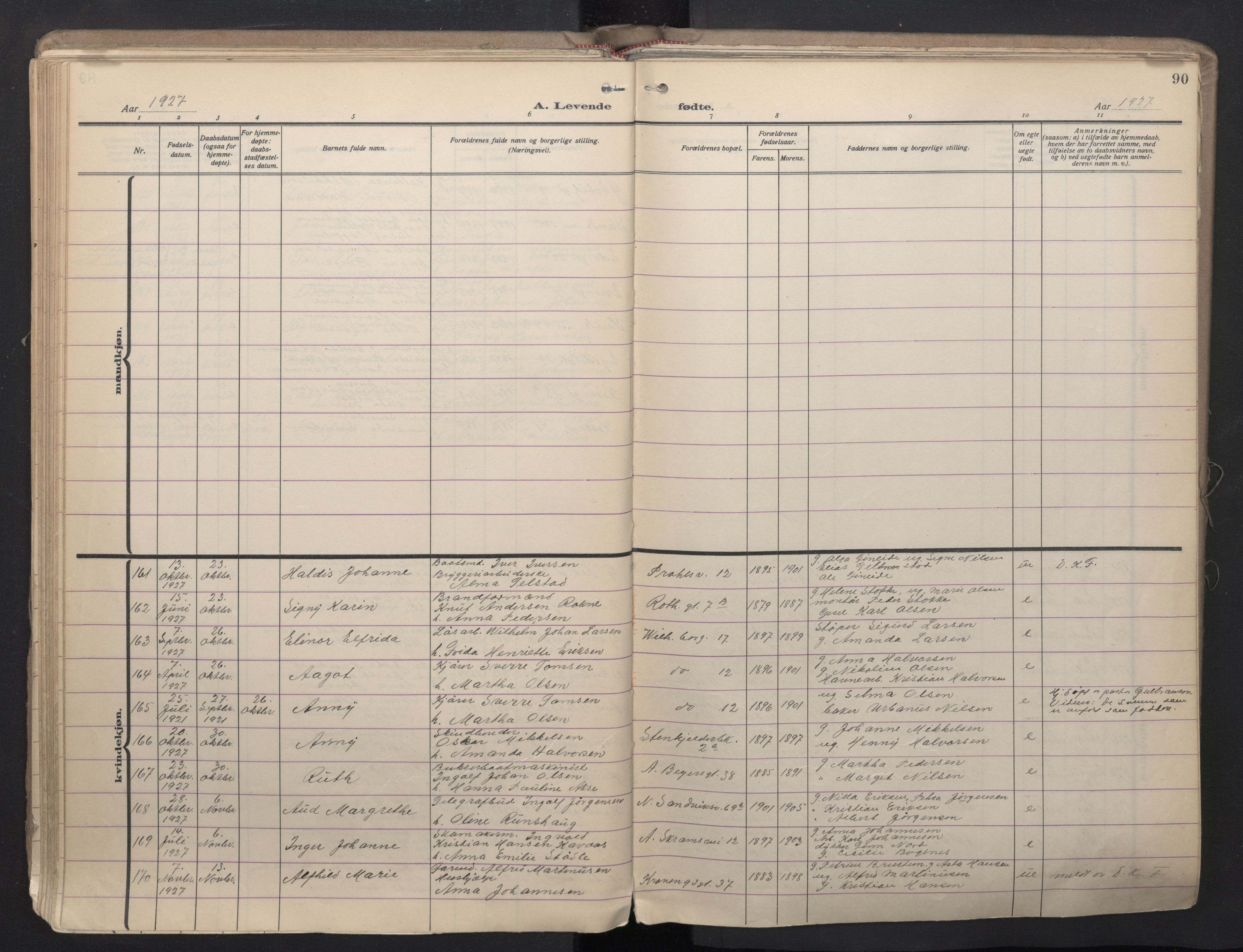 Sandviken Sokneprestembete, SAB/A-77601/H/Ha/L0008: Ministerialbok nr. B 5, 1924-1944, s. 90