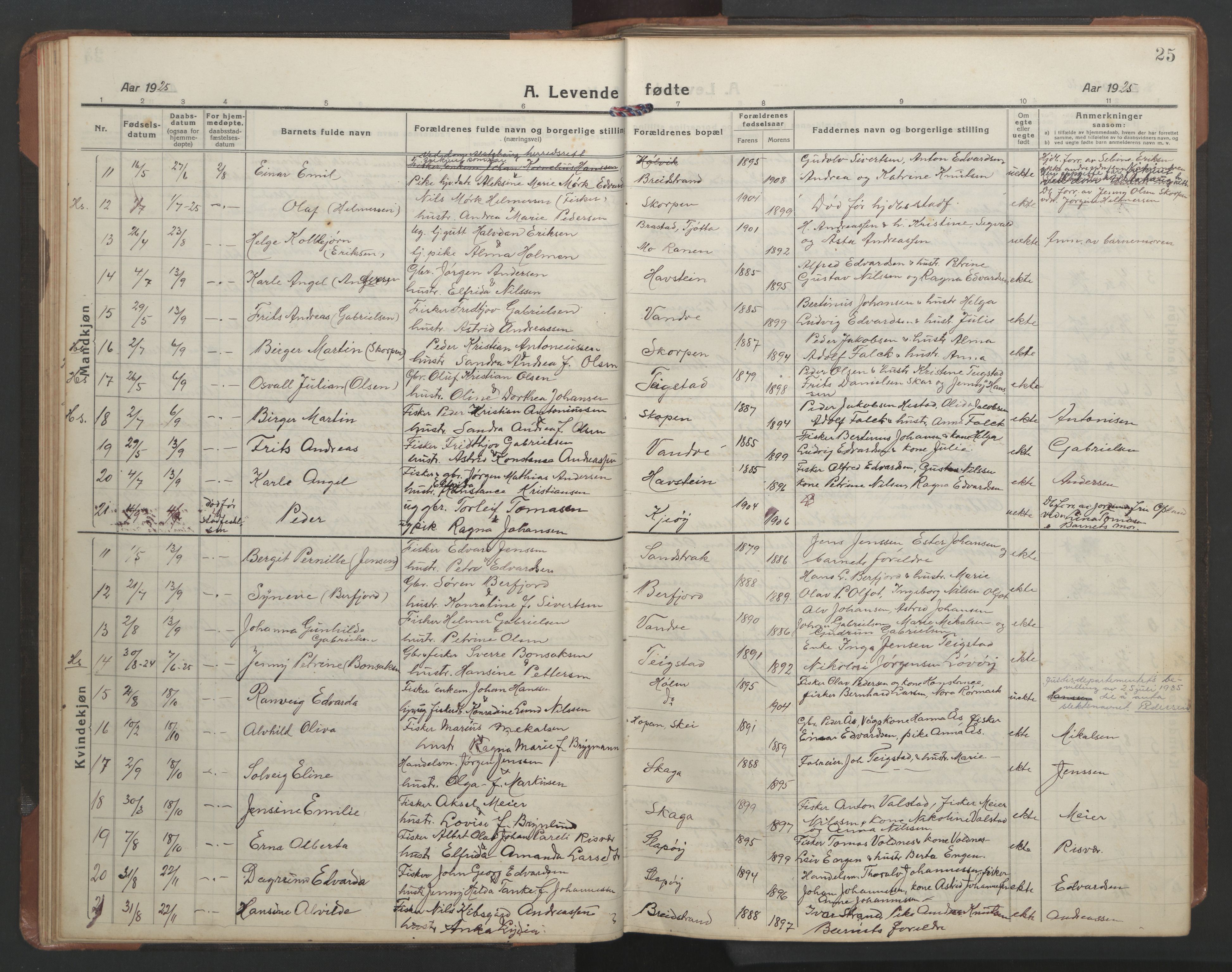 Ministerialprotokoller, klokkerbøker og fødselsregistre - Nordland, AV/SAT-A-1459/836/L0539: Klokkerbok nr. 836C03, 1917-1949, s. 25