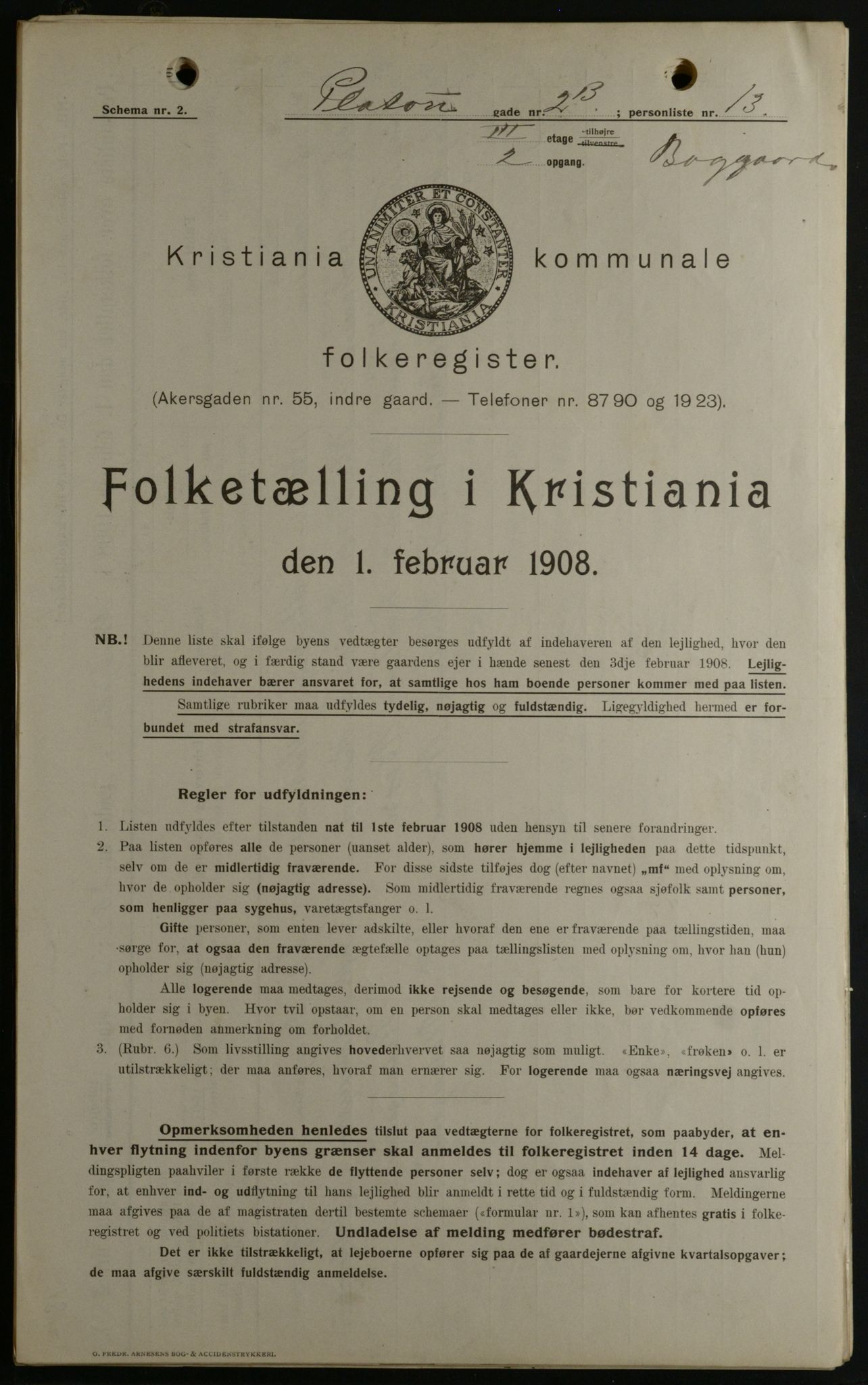 OBA, Kommunal folketelling 1.2.1908 for Kristiania kjøpstad, 1908, s. 72020