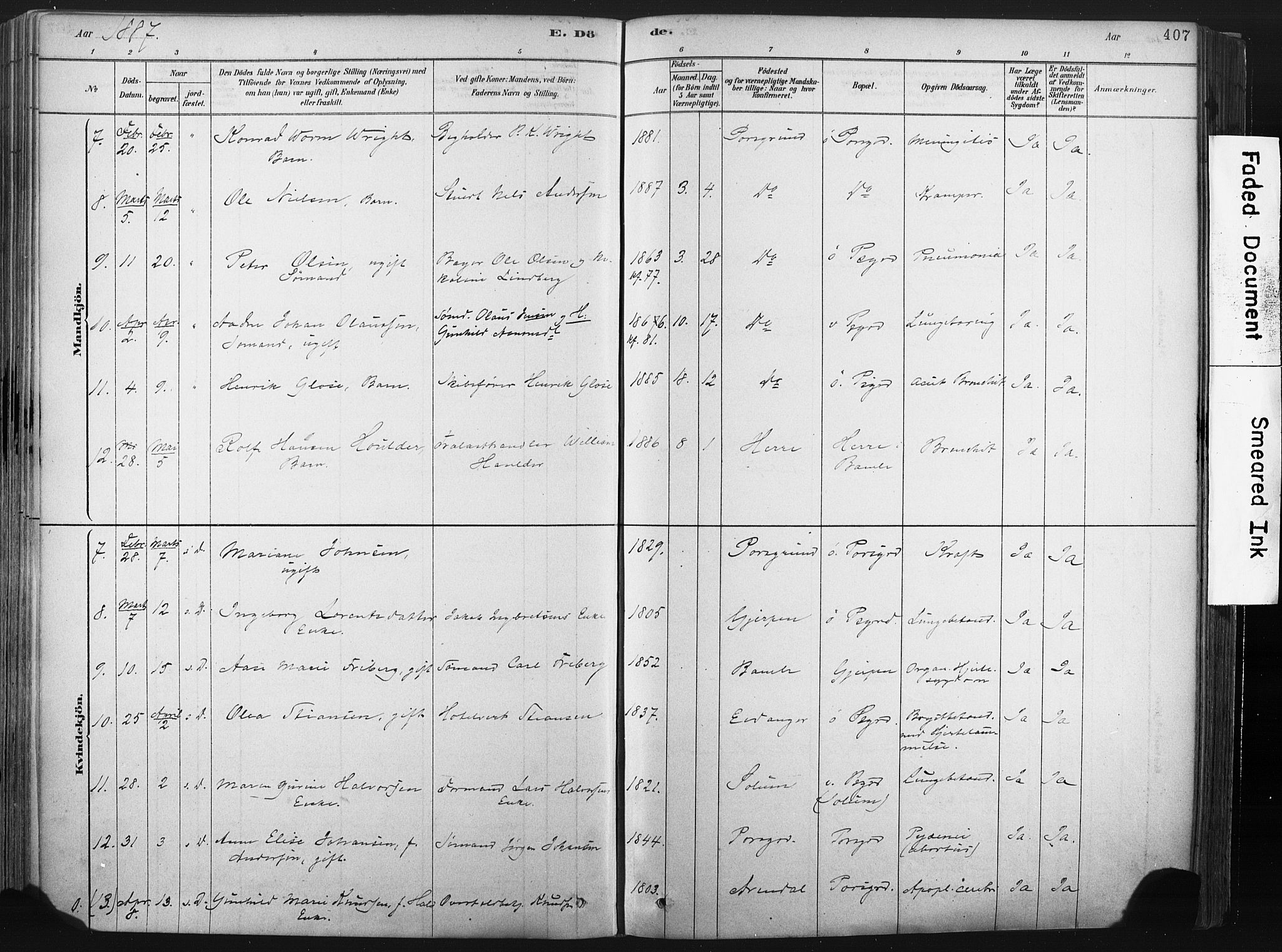Porsgrunn kirkebøker , AV/SAKO-A-104/F/Fa/L0008: Ministerialbok nr. 8, 1878-1895, s. 407