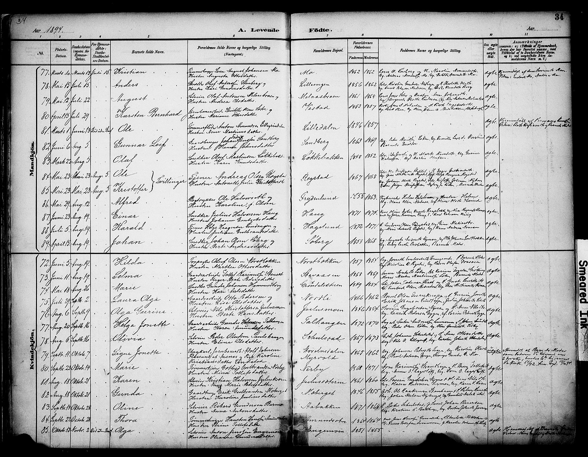 Elverum prestekontor, AV/SAH-PREST-044/H/Ha/Haa/L0014: Ministerialbok nr. 14, 1891-1909, s. 34