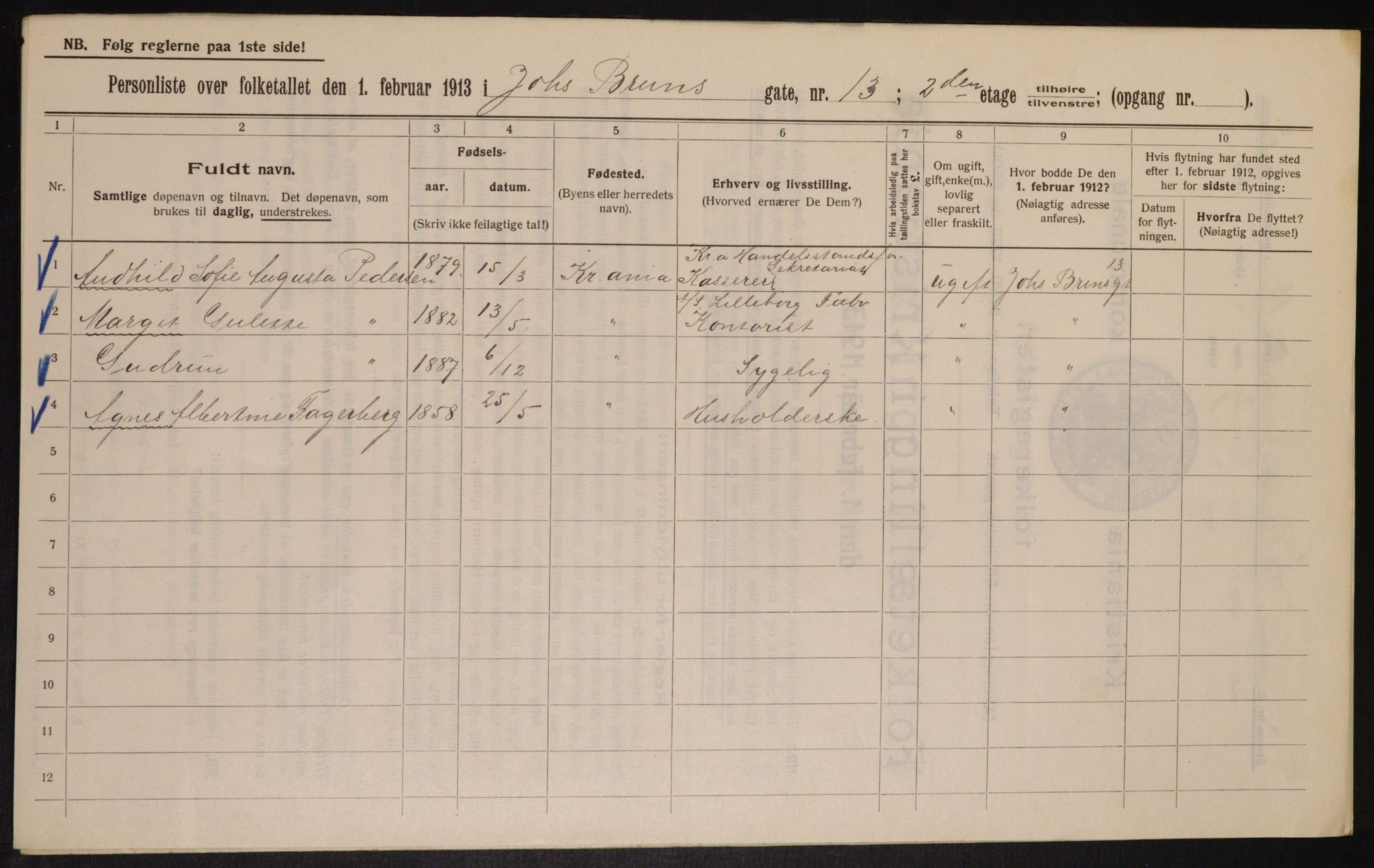 OBA, Kommunal folketelling 1.2.1913 for Kristiania, 1913, s. 46908