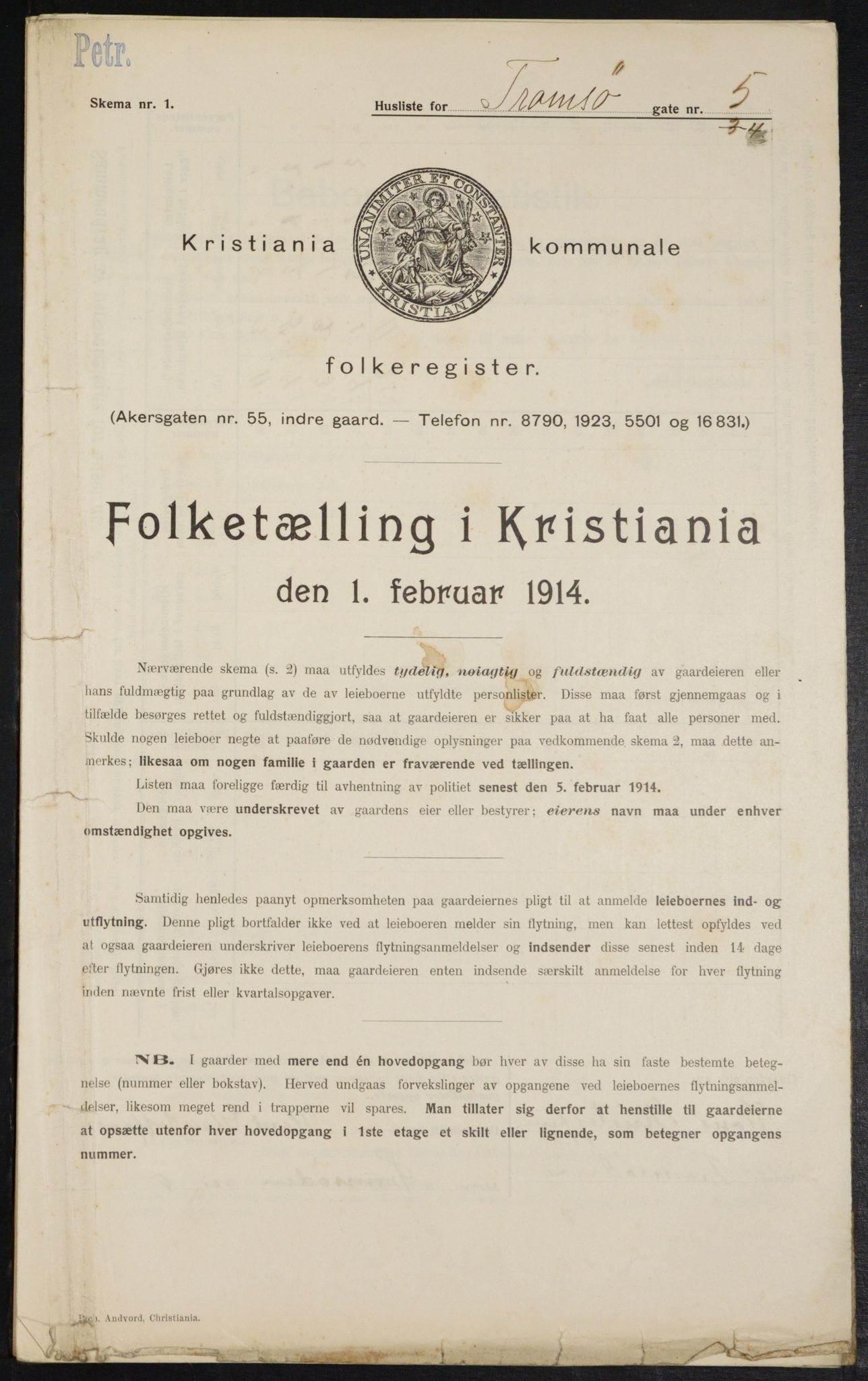OBA, Kommunal folketelling 1.2.1914 for Kristiania, 1914, s. 116478