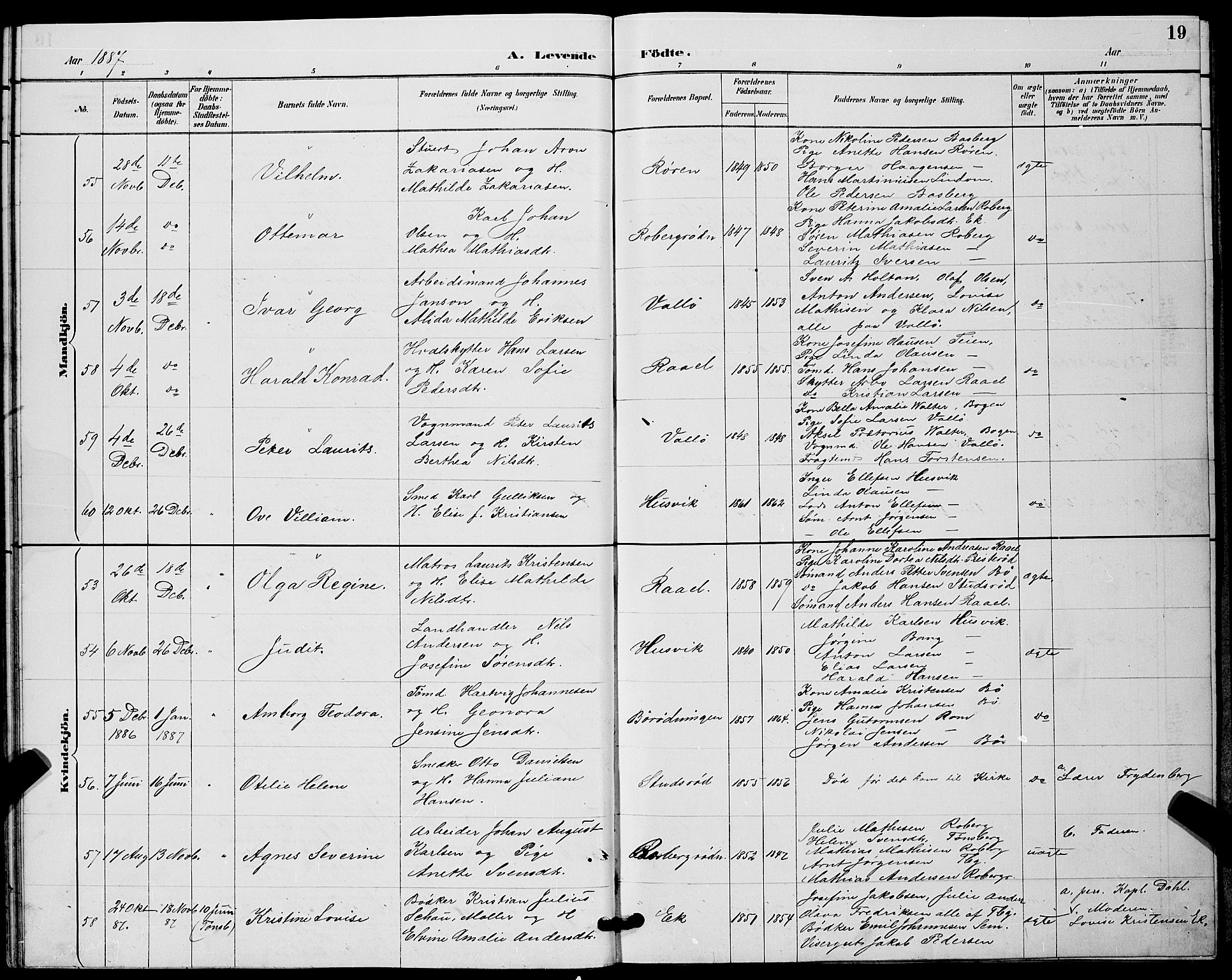 Sem kirkebøker, AV/SAKO-A-5/G/Gb/L0002: Klokkerbok nr. II 2, 1886-1899, s. 19